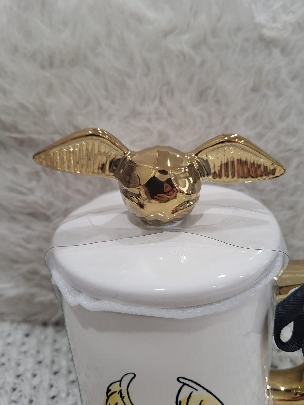 Rae Dunn &quot;The Golden Snitch&quot; Double Sided Mug &amp; Snitch Mug Topper Harry Potter Collection