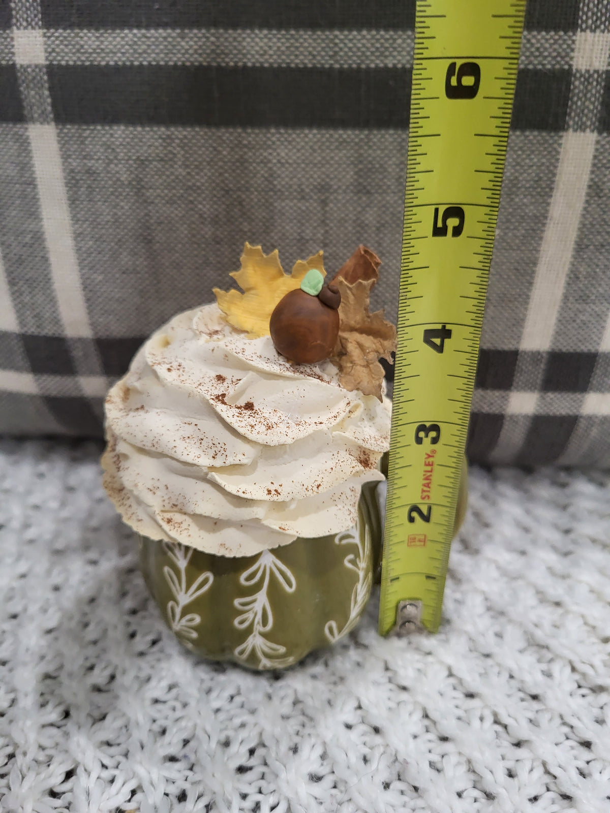 Pip Posh Design Faux Sweet Décor Mini Green Fall Mug &amp; Whipped Ivory Pumpkin Leaves Topper Fall Collection