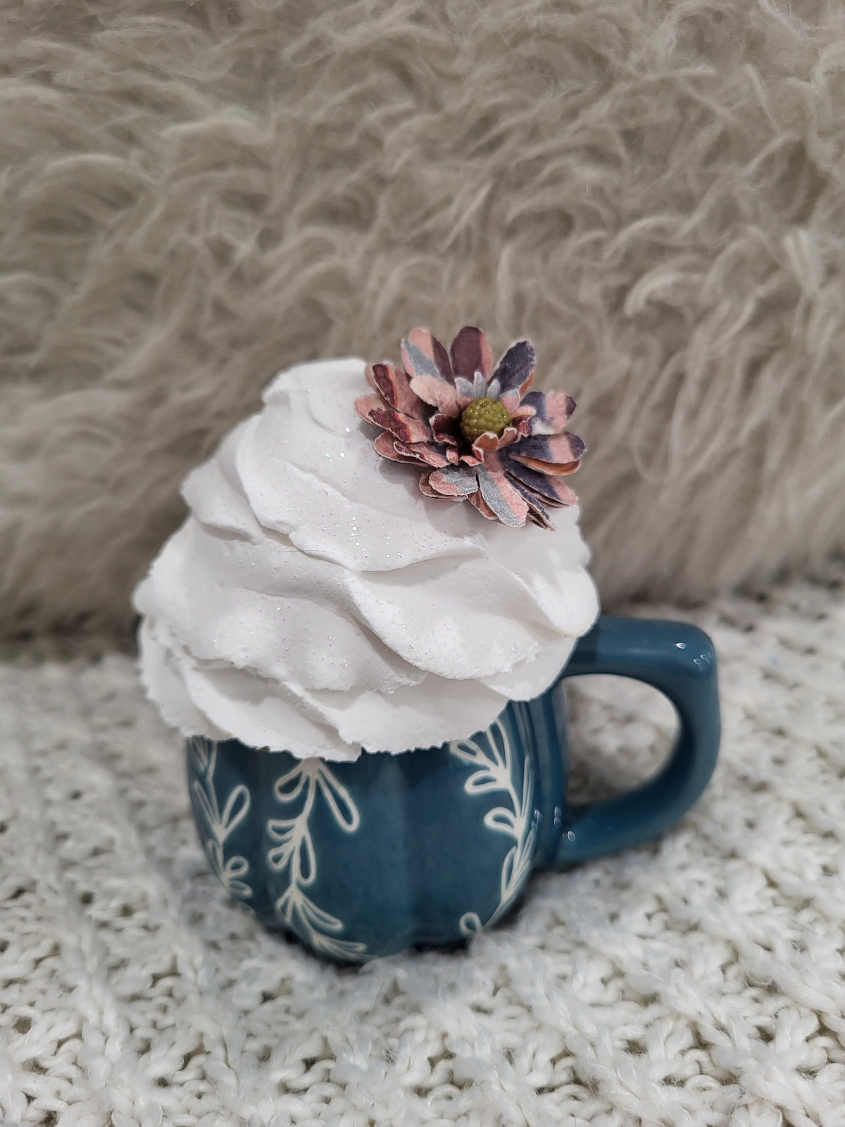 Pip Posh Design Faux Sweet Décor Mini Blue Fall Mug &amp; White Whipped Topper Fall Collection