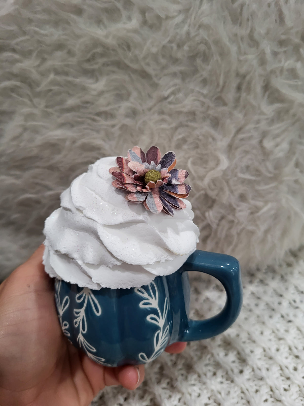 Pip Posh Design Faux Sweet Décor Mini Blue Fall Mug &amp; White Whipped Topper Fall Collection