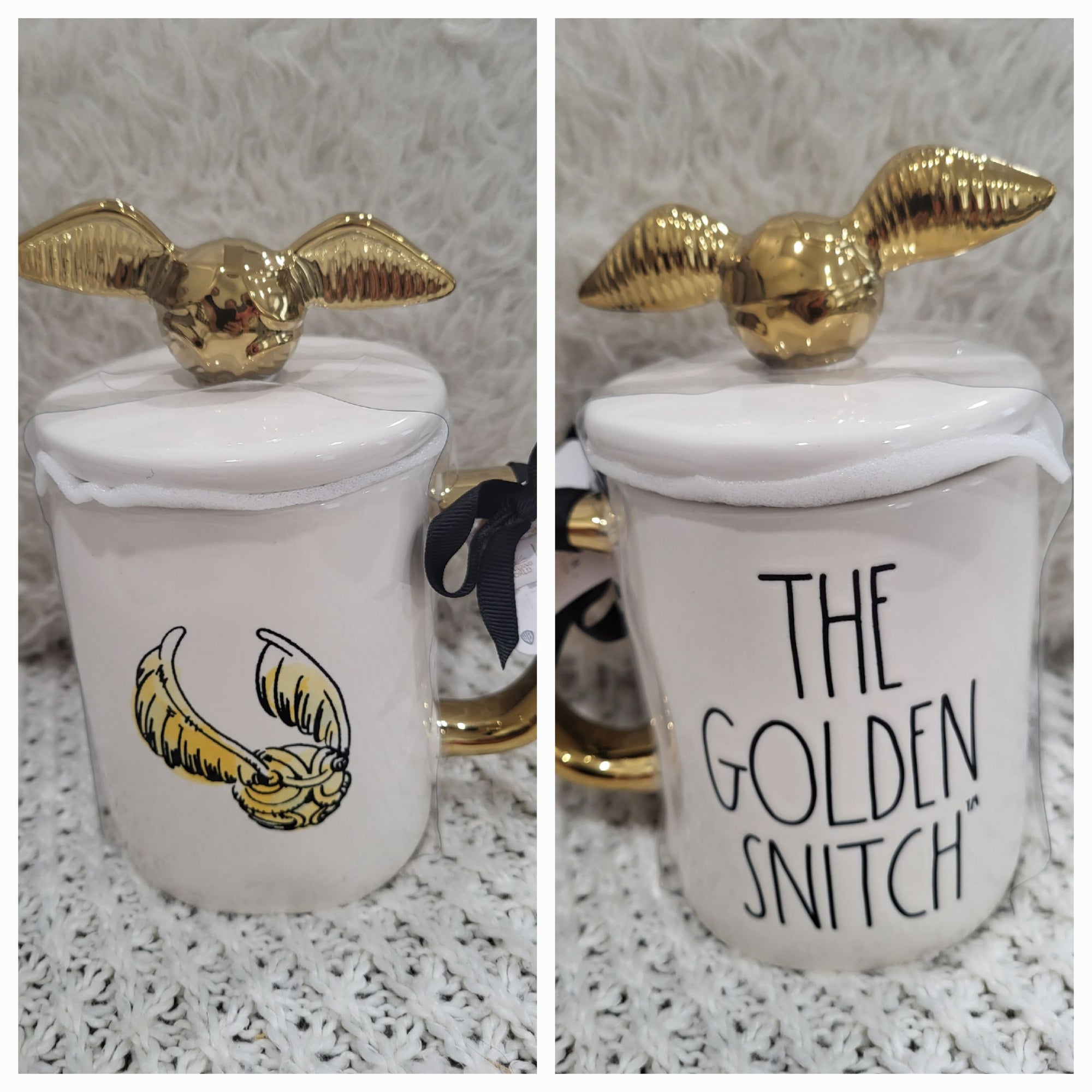 Rae Dunn "The Golden Snitch" Double Sided Mug & Snitch Mug Topper Harry Potter Collection