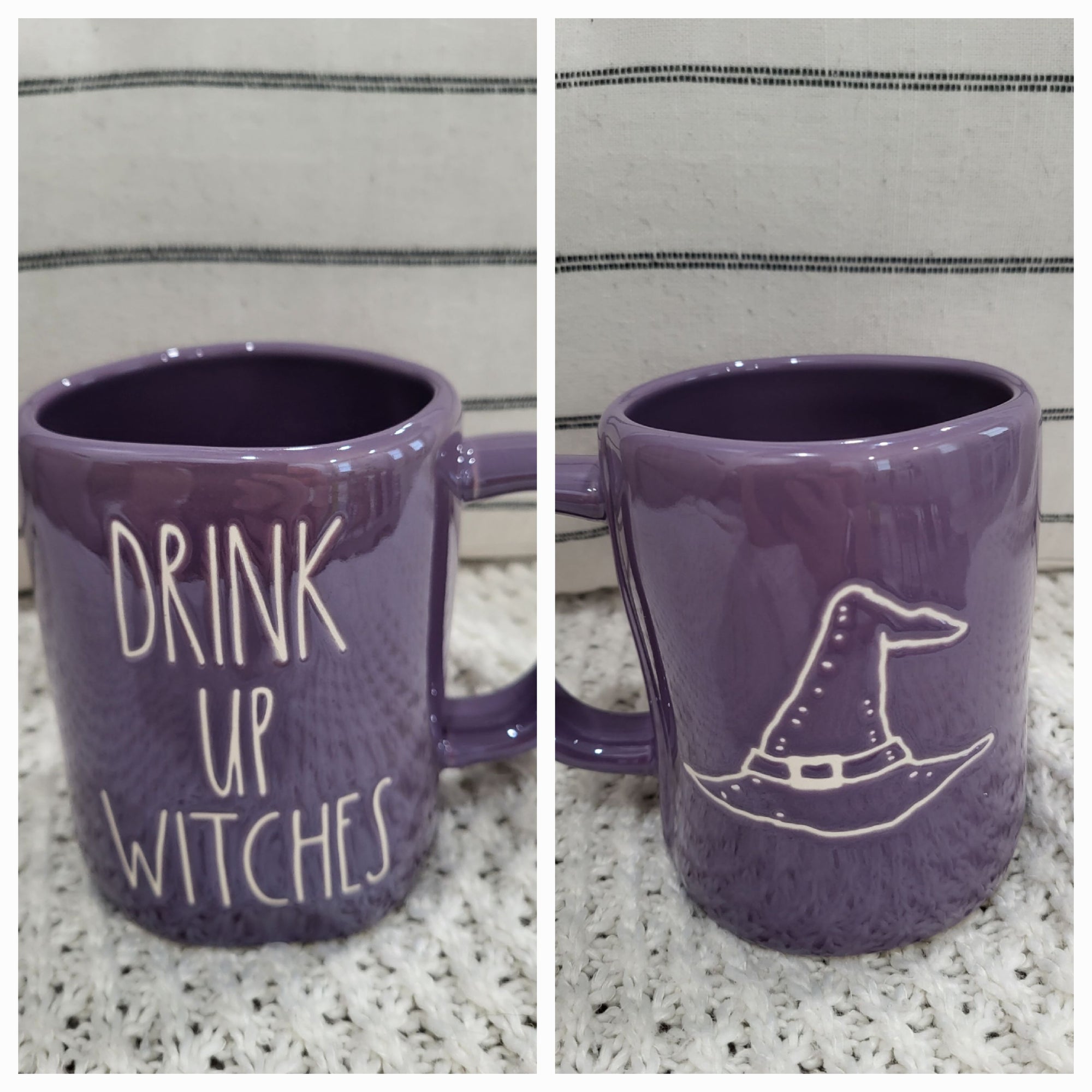 Rae Dunn "Drink Up Witches" Witches Hat Double Sided Purple Iridescent Mug Halloween Collection