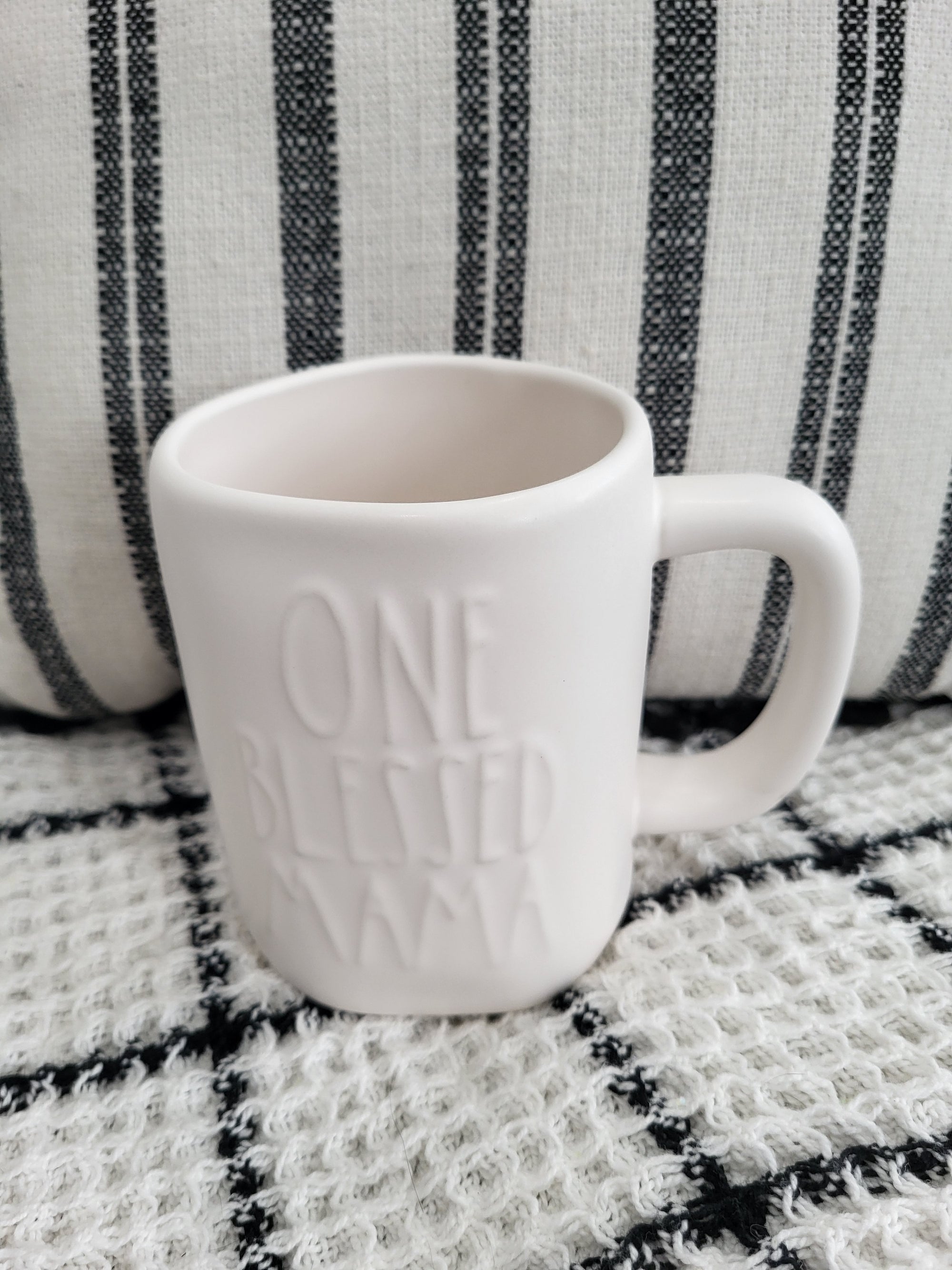 Rae Dunn "One Blessed Mama" White Imprinted Mug Collection