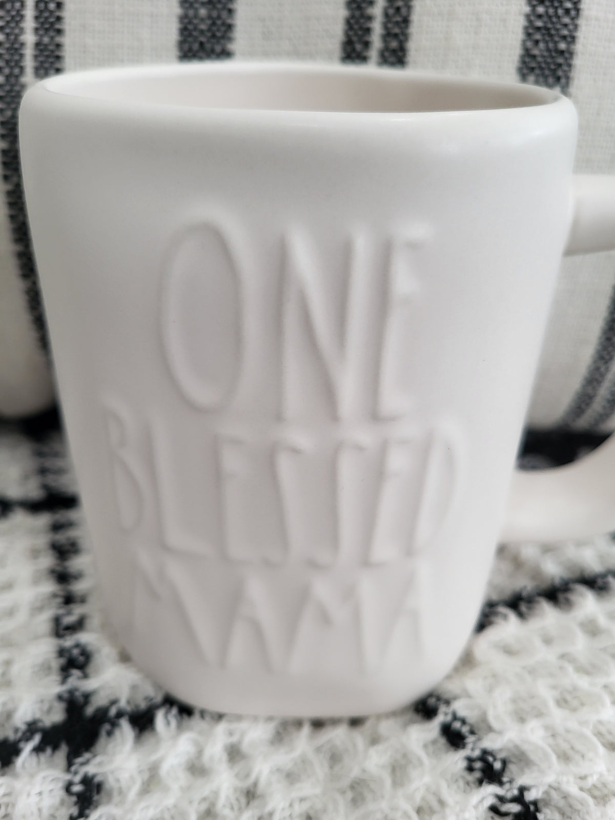 Rae Dunn &quot;One Blessed Mama&quot; White Imprinted Mug Collection