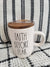 Rae Dunn "Faith Before Fear" White Mug & Wooden Lid Warmer Faith Collection