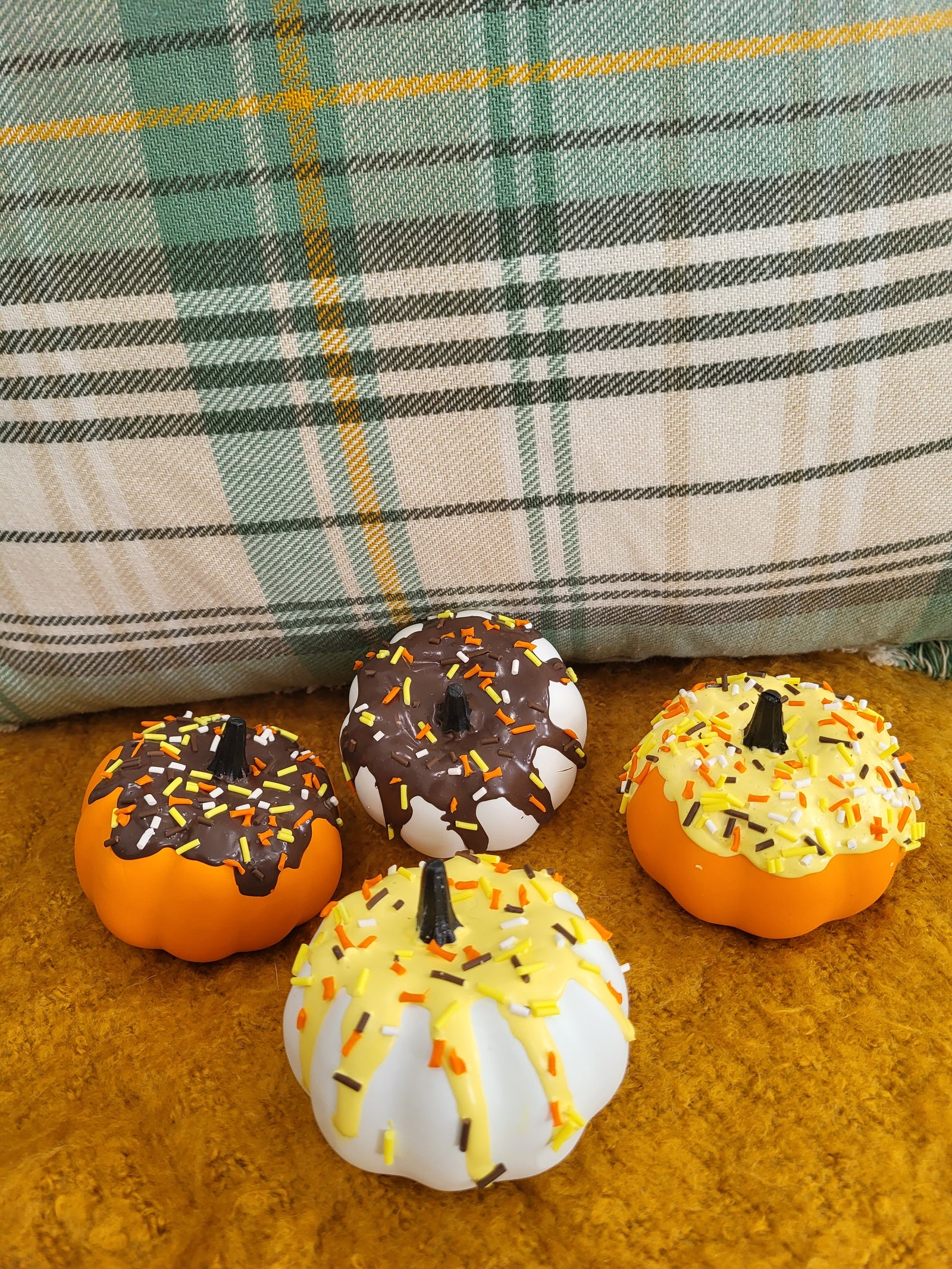 Pip Posh Design Faux Sweet Décor Mini Sprinkled Pumpkin Donuts Set Of 4 Fall Collection