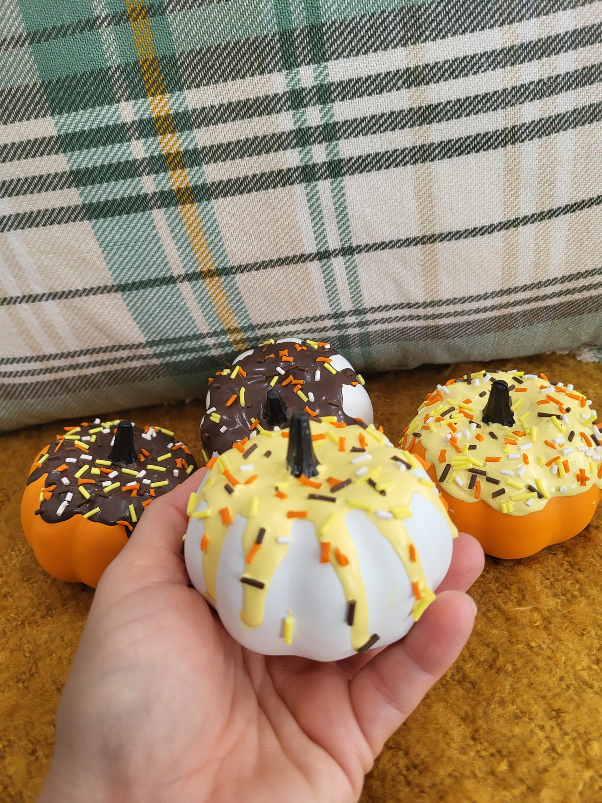 Pip Posh Design Faux Sweet Décor Mini Sprinkled Pumpkin Donuts Set Of 4 Fall Collection