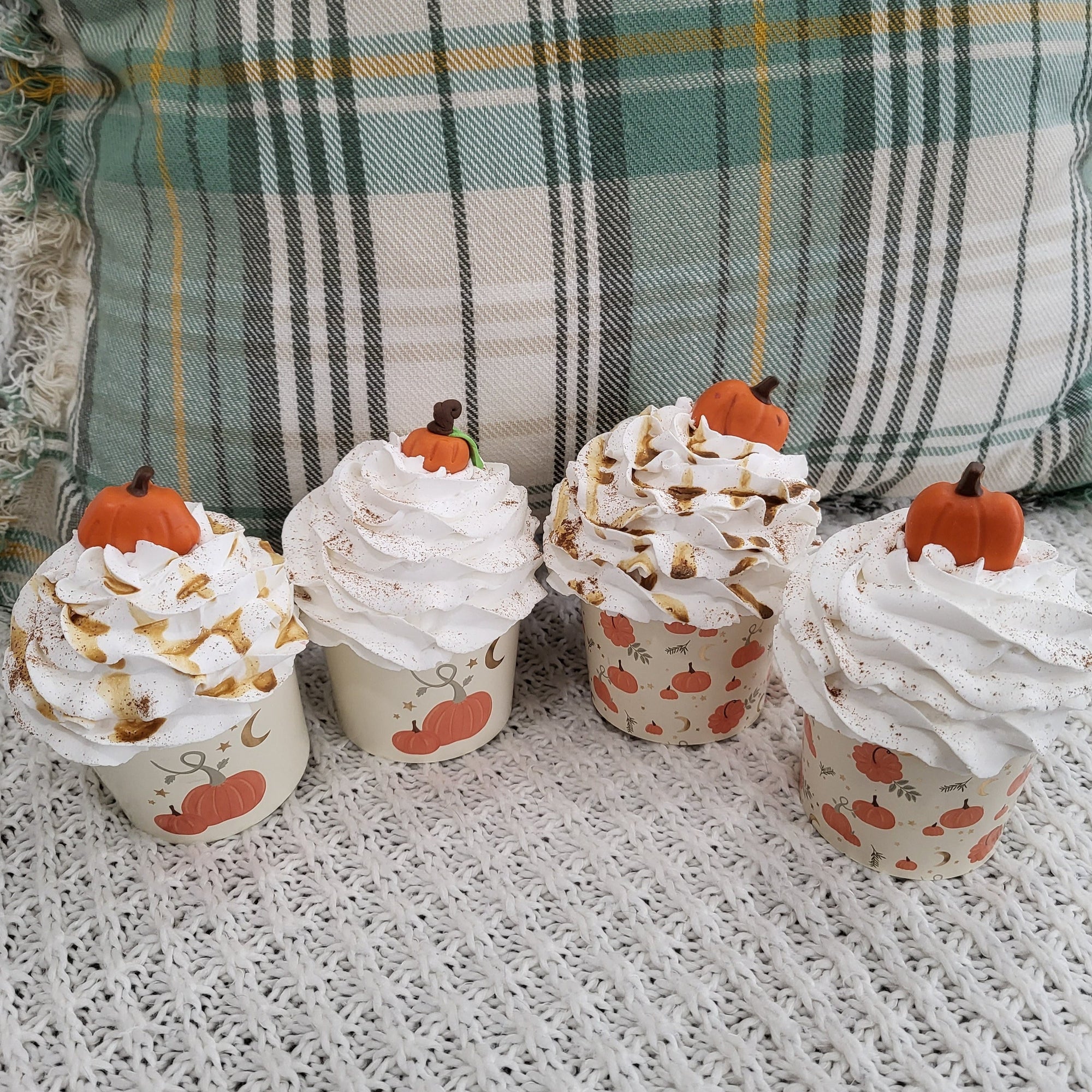 Pip Posh Design Faux Sweet Décor Fall Pumpkin Cupcake Assortment Set Of 4 Fall Bakery Collection