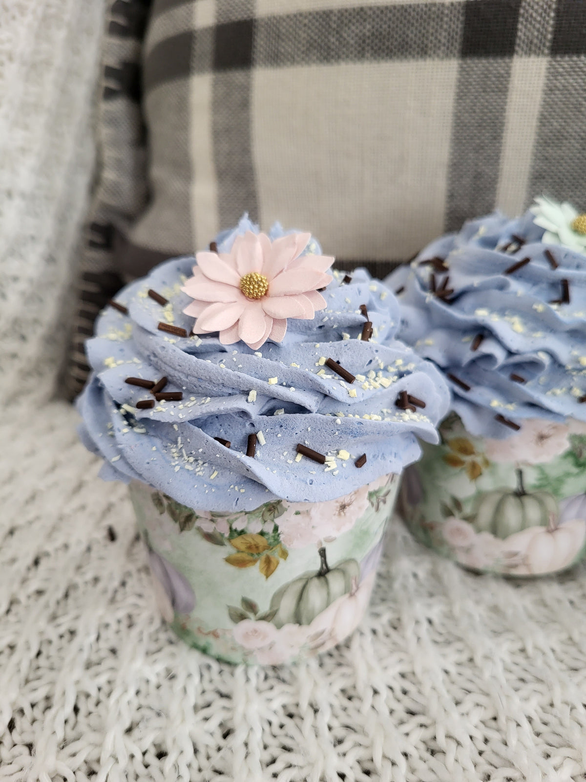 Pip Posh Design Faux Sweet Décor Blue Frosted Harvest Pumpkin Cupcakes Set Of 4 Bakery Fall Collection