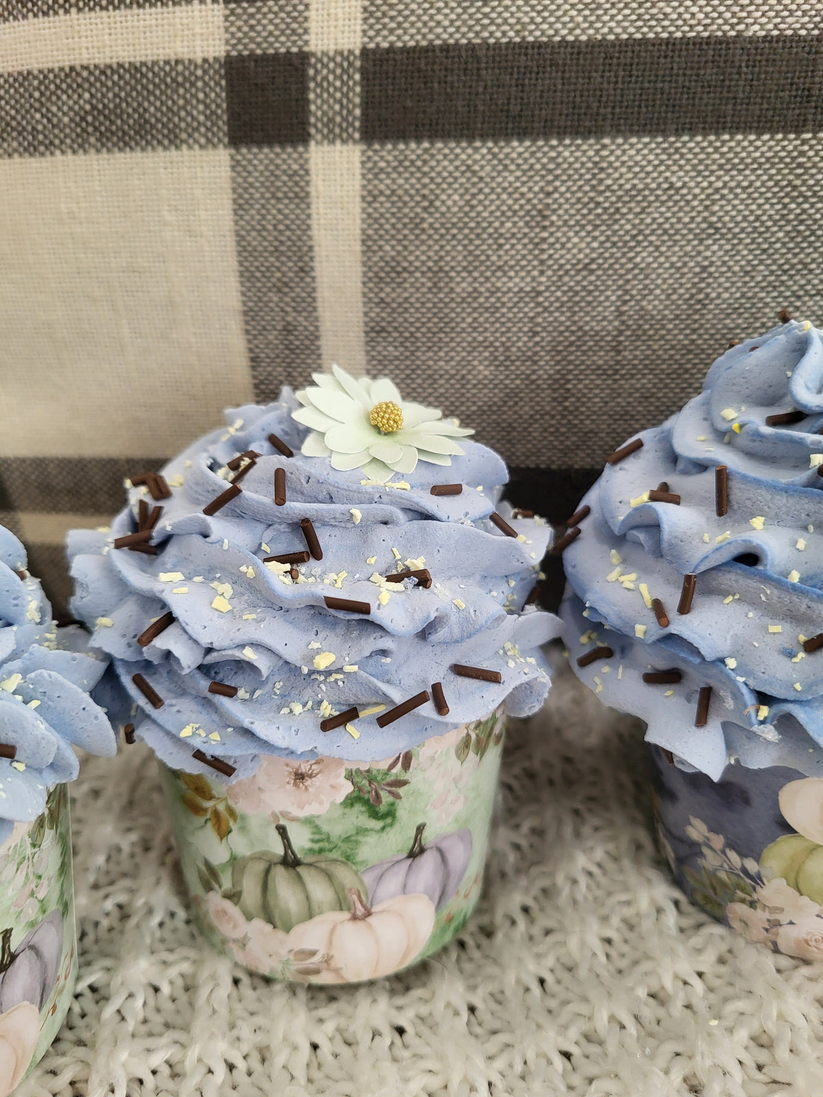 Pip Posh Design Faux Sweet Décor Blue Frosted Harvest Pumpkin Cupcakes Set Of 4 Bakery Fall Collection