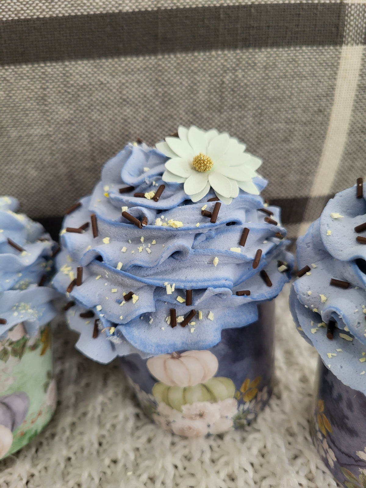 Pip Posh Design Faux Sweet Décor Blue Frosted Harvest Pumpkin Cupcakes Set Of 4 Bakery Fall Collection