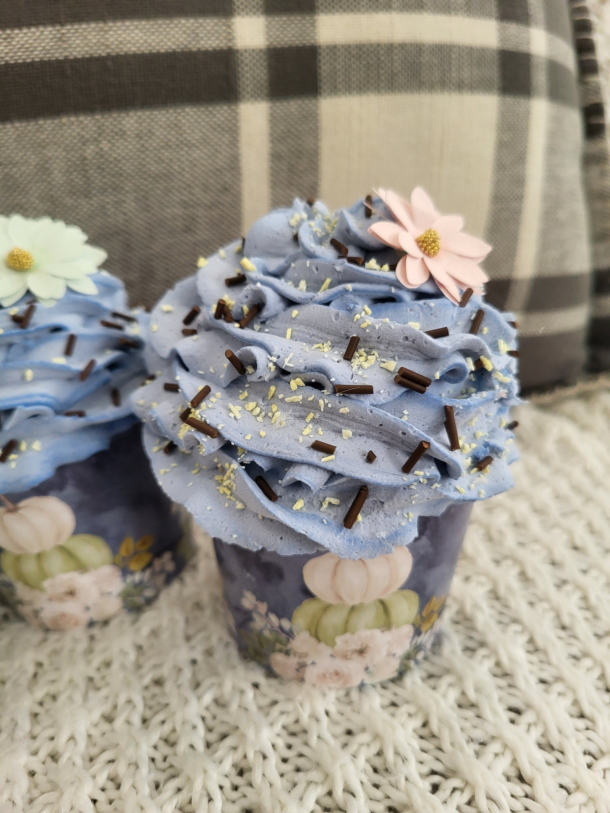 Pip Posh Design Faux Sweet Décor Blue Frosted Harvest Pumpkin Cupcakes Set Of 4 Bakery Fall Collection