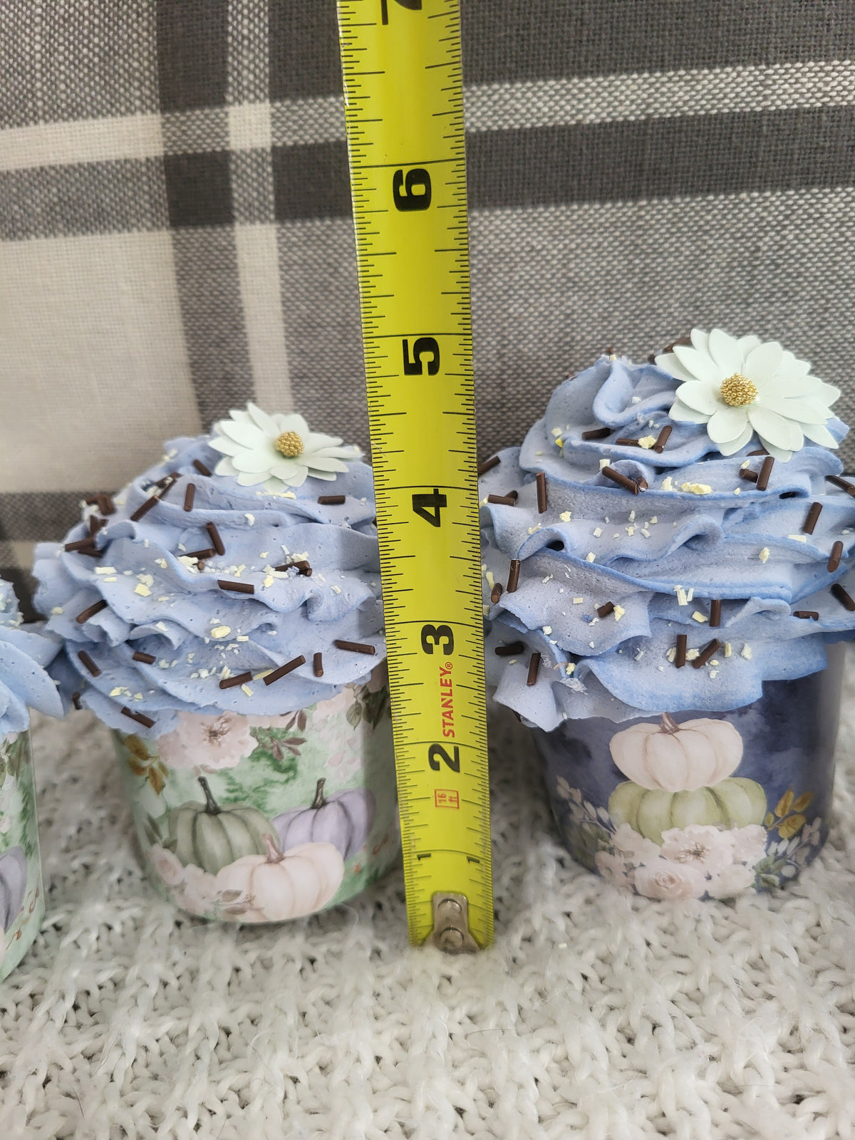 Pip Posh Design Faux Sweet Décor Blue Frosted Harvest Pumpkin Cupcakes Set Of 4 Bakery Fall Collection