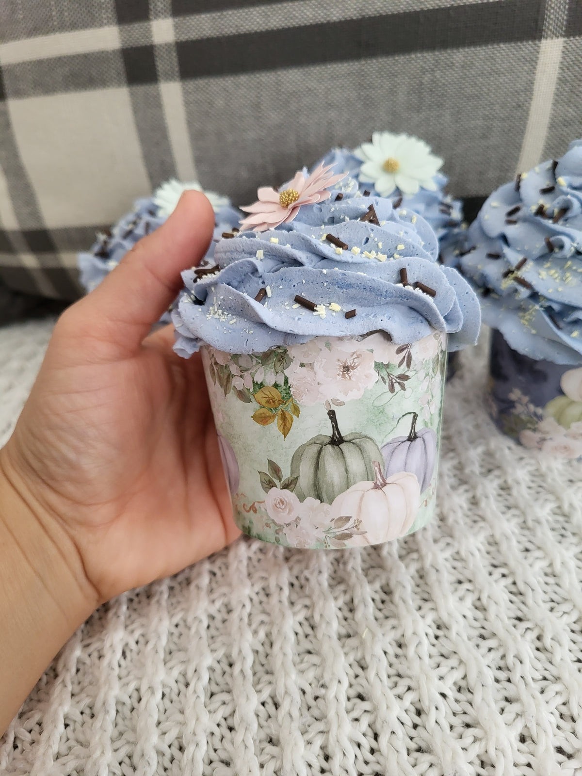 Pip Posh Design Faux Sweet Décor Blue Frosted Harvest Pumpkin Cupcakes Set Of 4 Bakery Fall Collection