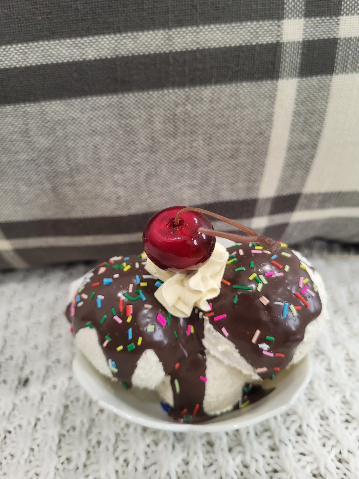 Pip Posh Design Faux Sweet Décor Chocolate Confetti Drizzled Vanilla Ice Cream With A Cherry On Top Ice Cream Dessert Collection