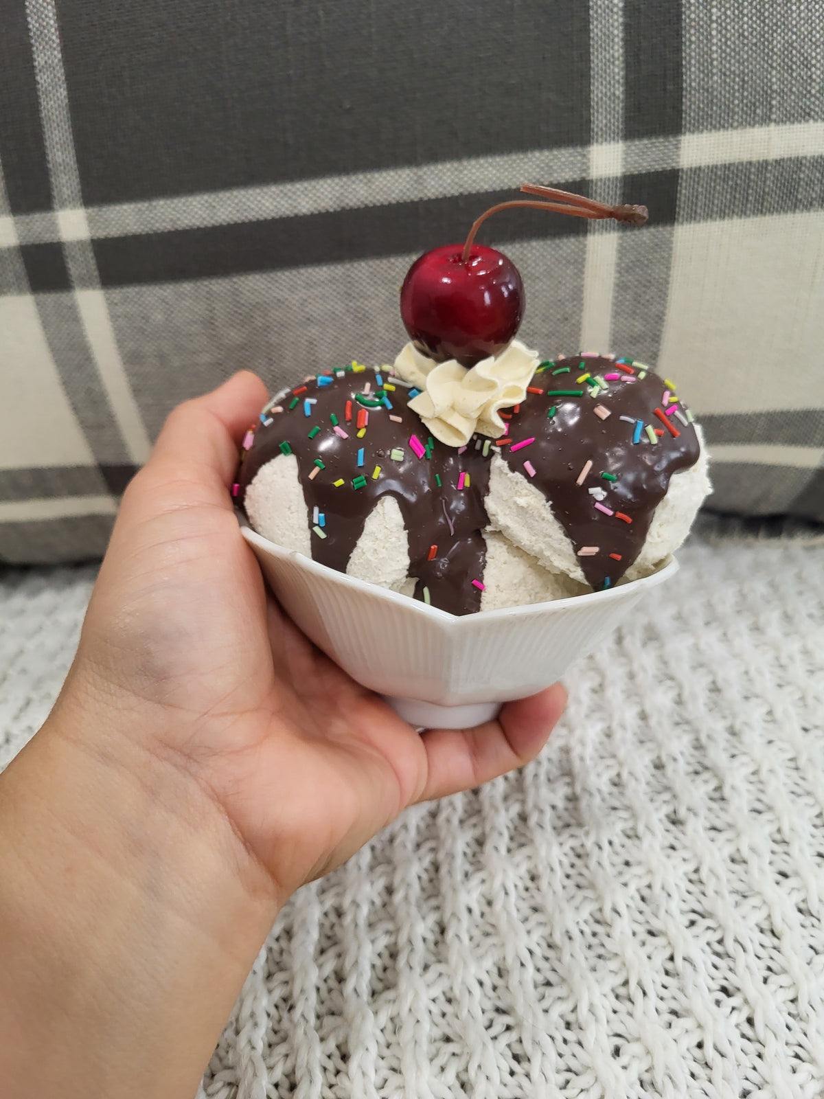 Pip Posh Design Faux Sweet Décor Chocolate Confetti Drizzled Vanilla Ice Cream With A Cherry On Top Ice Cream Dessert Collection