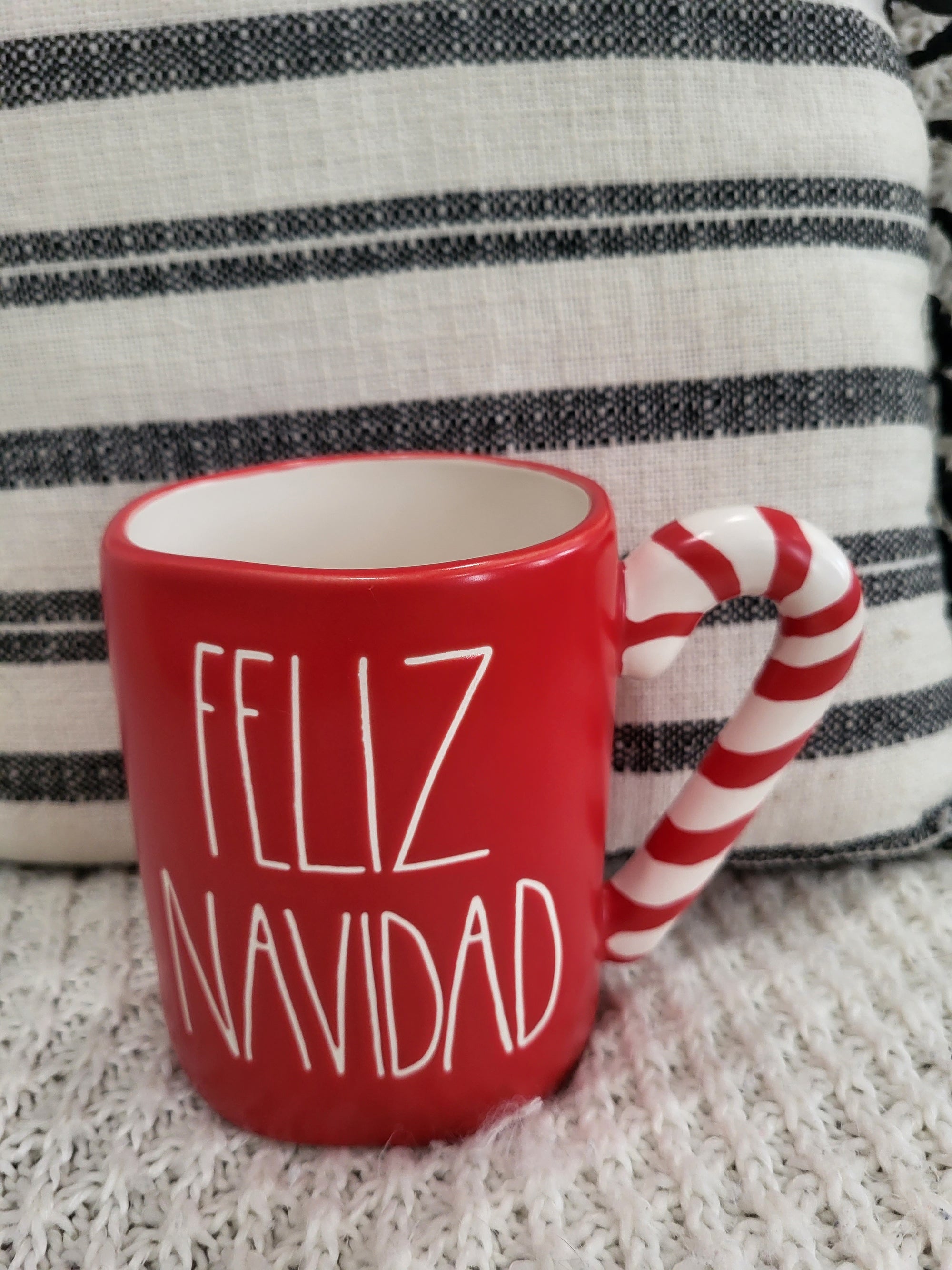 Rae Dunn "Feliz Navidad" Red Candy Cane Handle Mug Holiday Collection