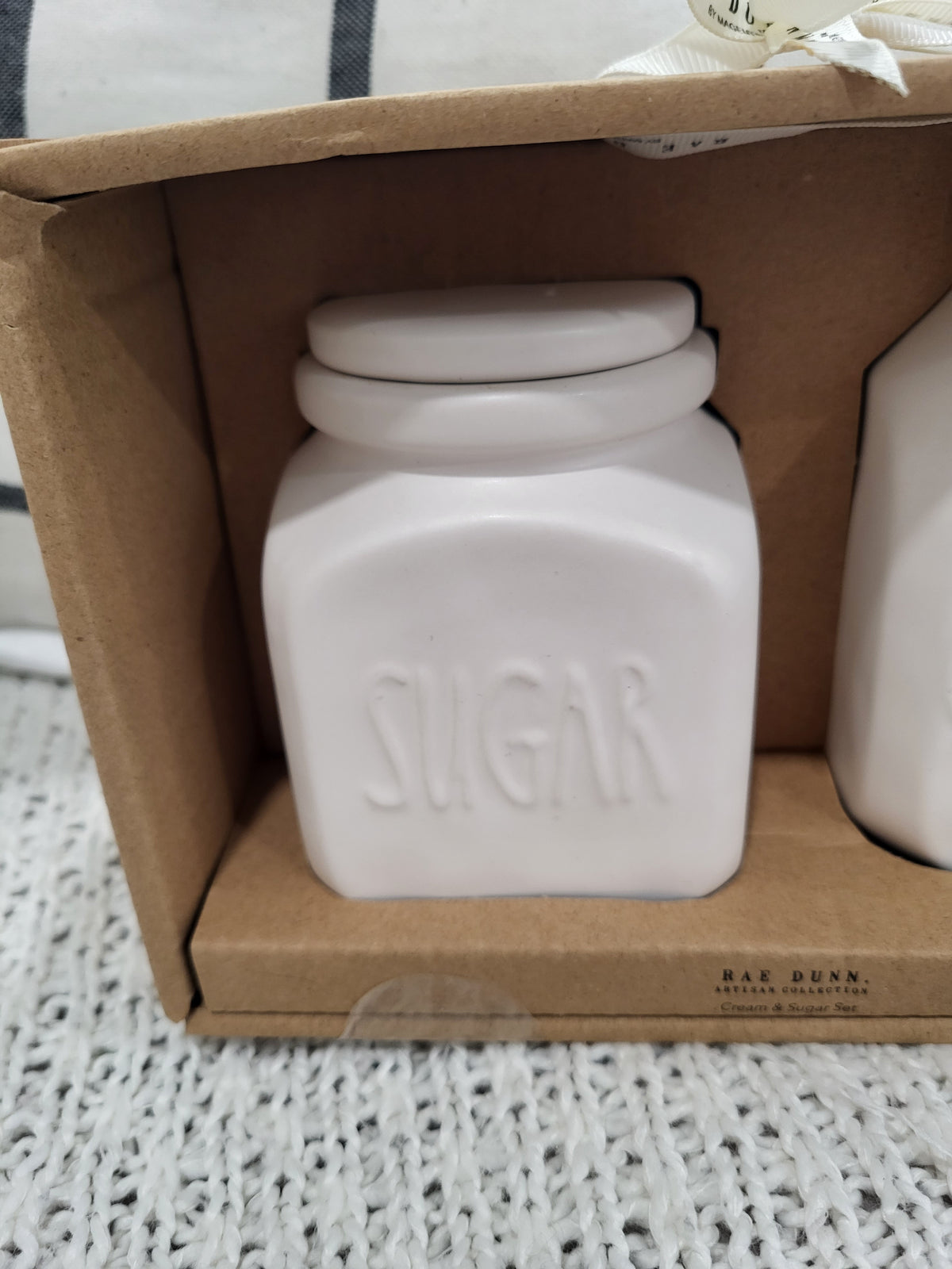 Rae Dunn &quot;Sugar &amp; Cream&quot; White Ceramic Jar Set Farm House Style Collection