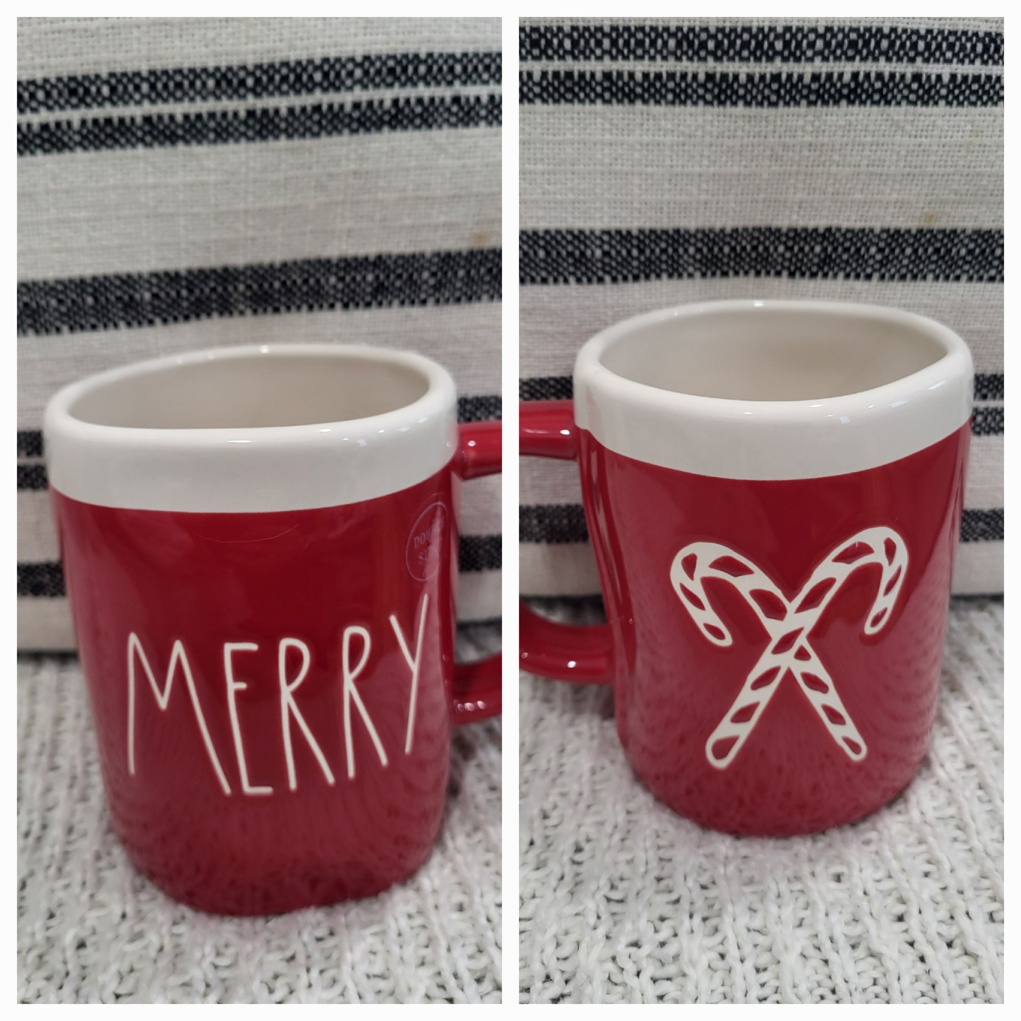 Rae Dunn "Merry" Candy Cane Double Sided Mug Holiday Collection