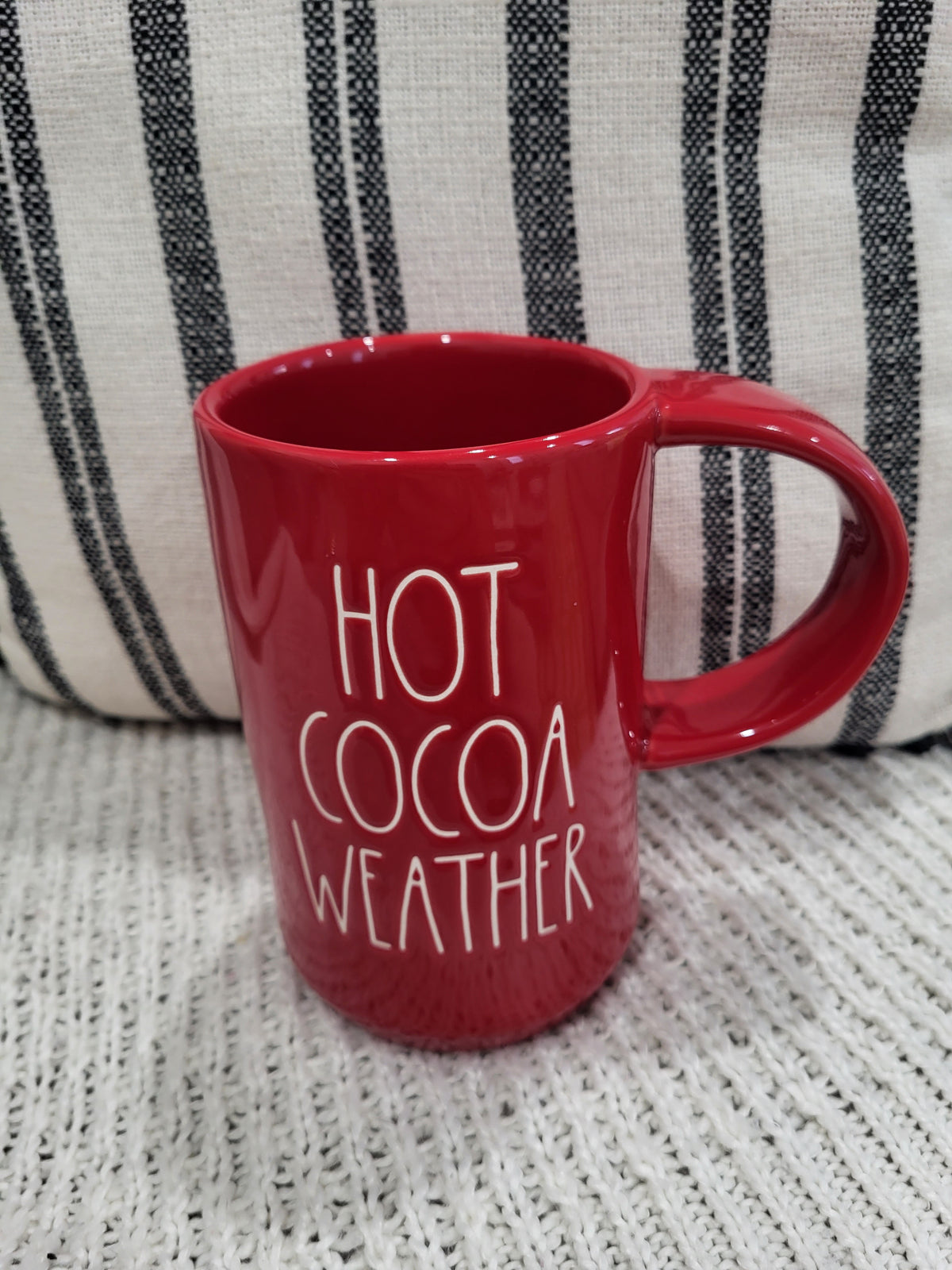 Rae Dunn &quot; Hot Cocoa Weather&quot; Red 20oz RD Stamp Mug Collection