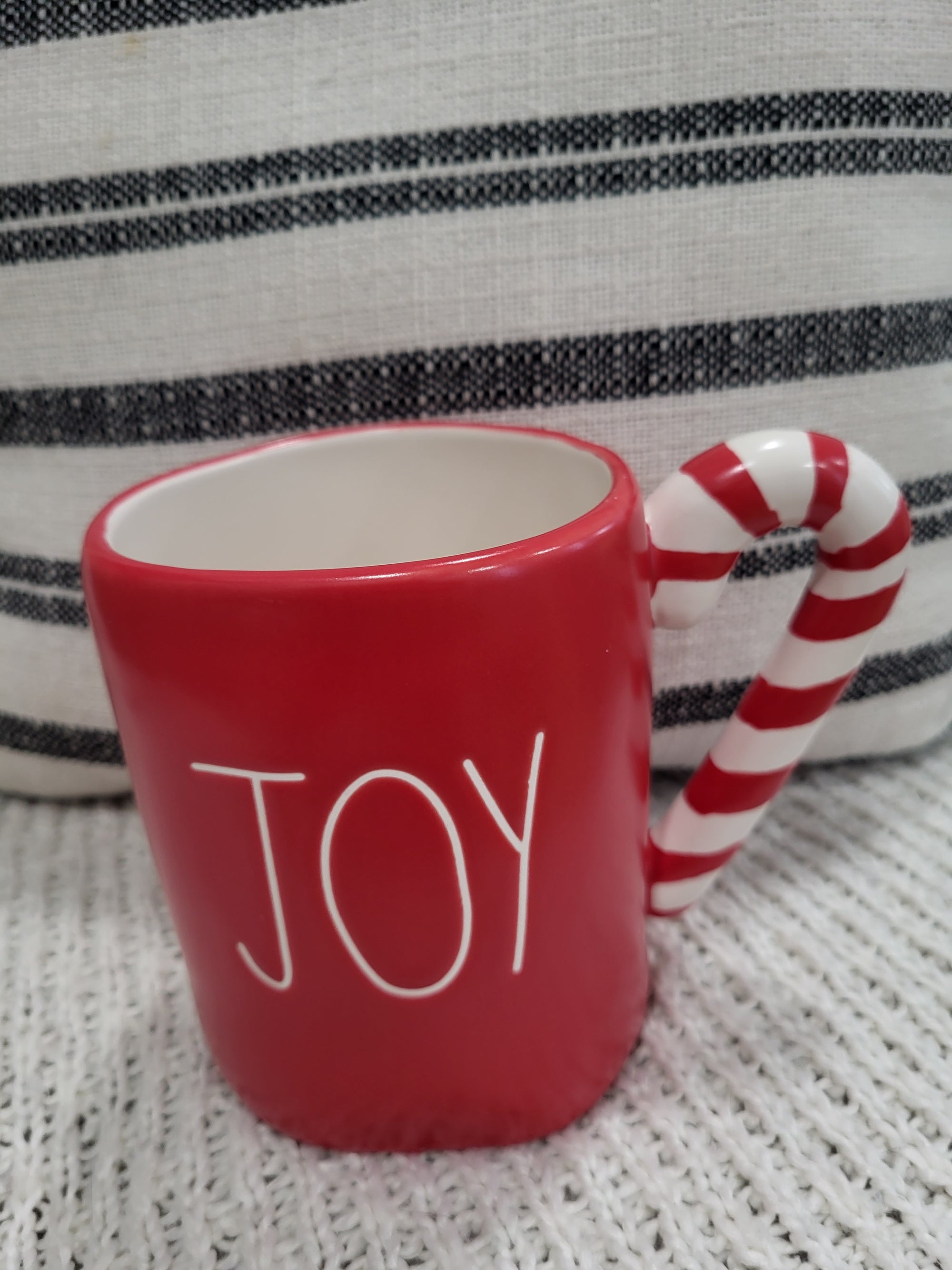 Rae Dunn "Joy" Candy Cane Handle Mug Holiday Collection