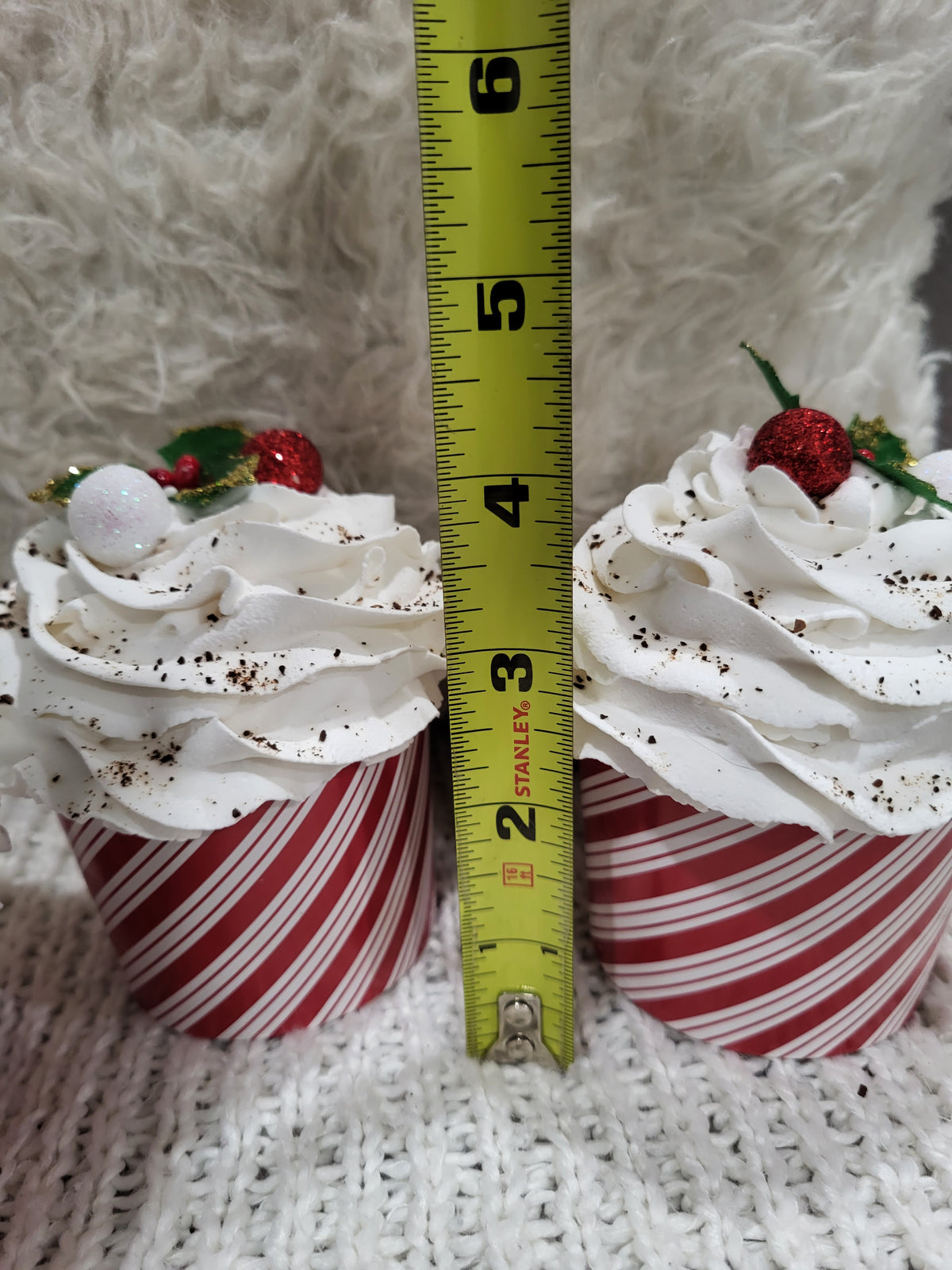Pip Posh Design Faux Sweet Décor Whipped Mistletoe Candy Cane Cupcakes Set Of 4 Holiday Collection