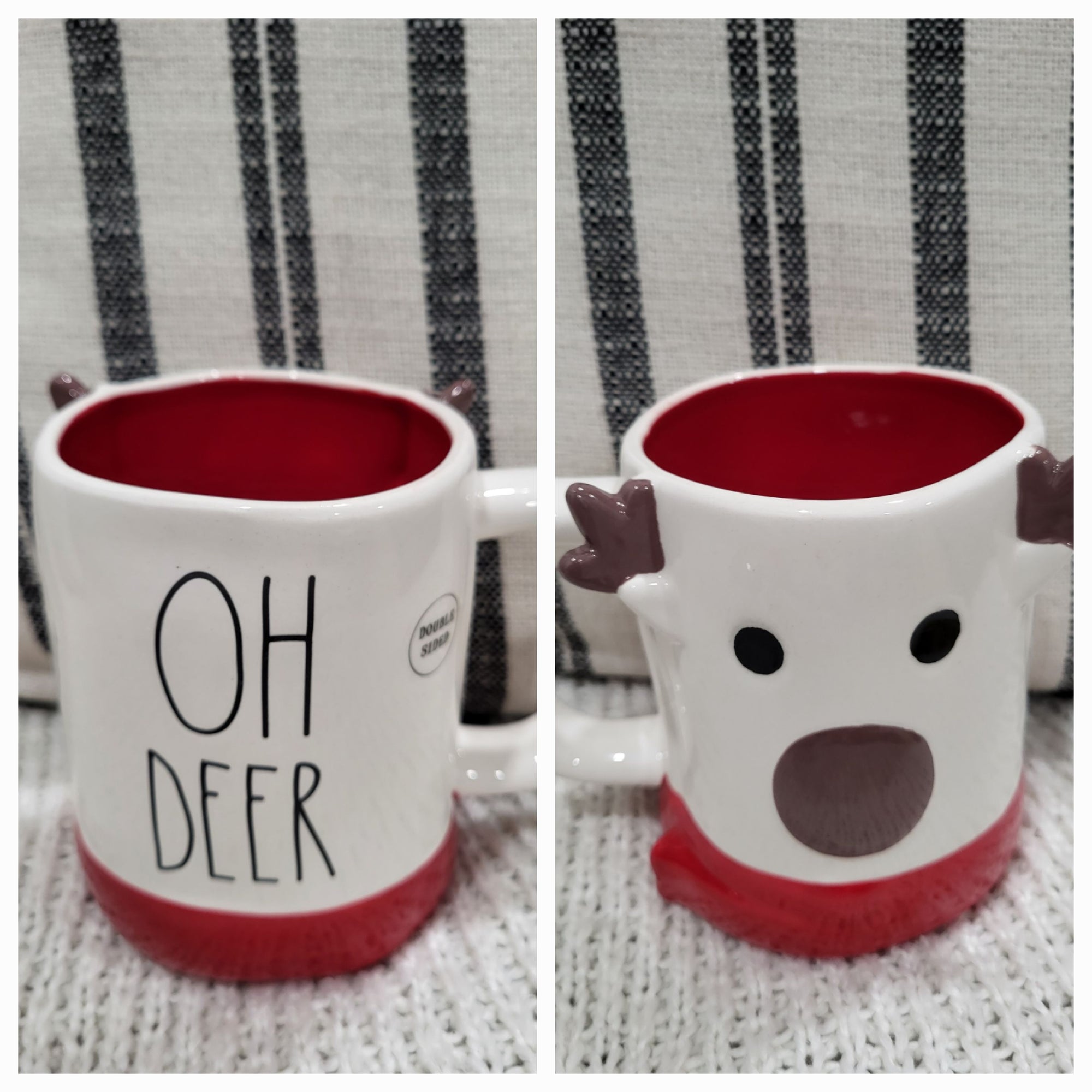 Rae Dunn "Oh Deer" Reindeer Double Sided Mug Holiday Collection