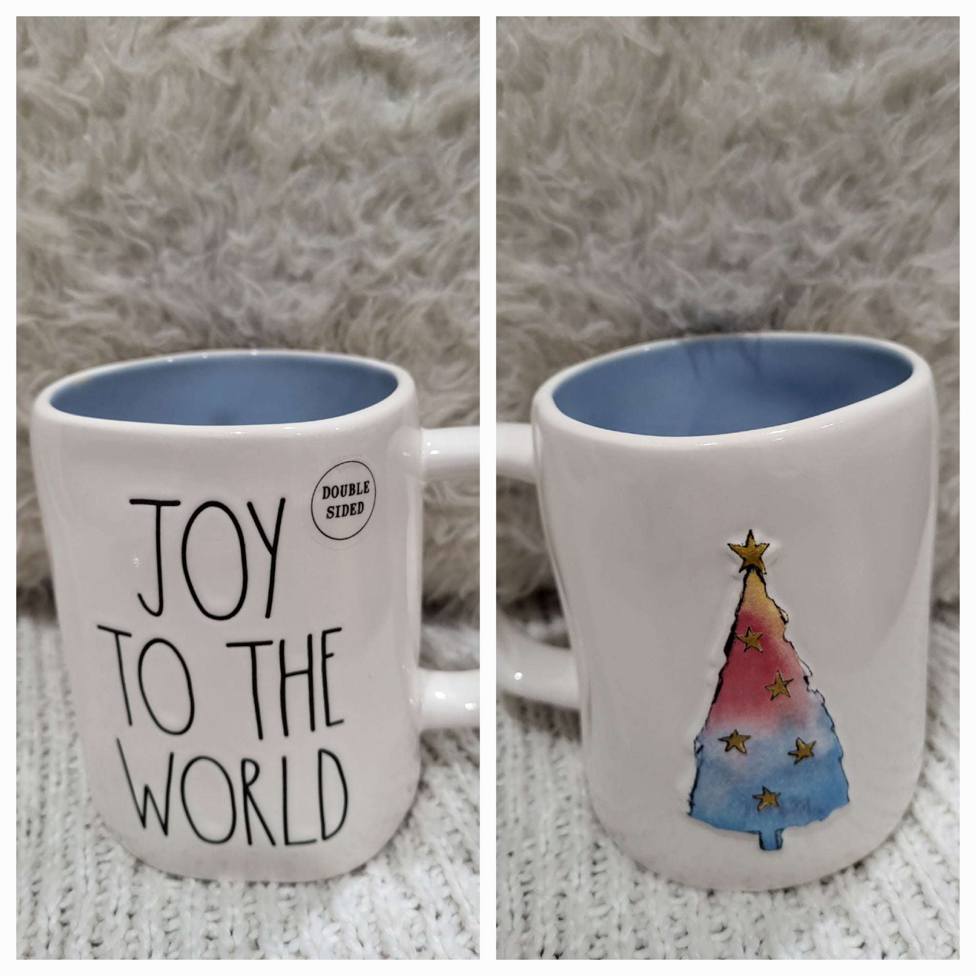 Rae Dunn "Joy To The World" Christmas Tree Double Sided Mug Holiday Collection