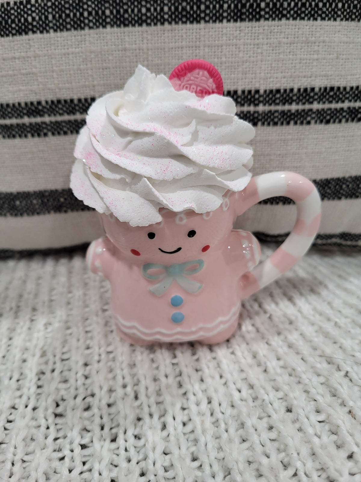 Pip Posh Design Faux Sweet Décor Mini Pink Gingerbread Mug &amp; White Whipped Topper Holiday Collection
