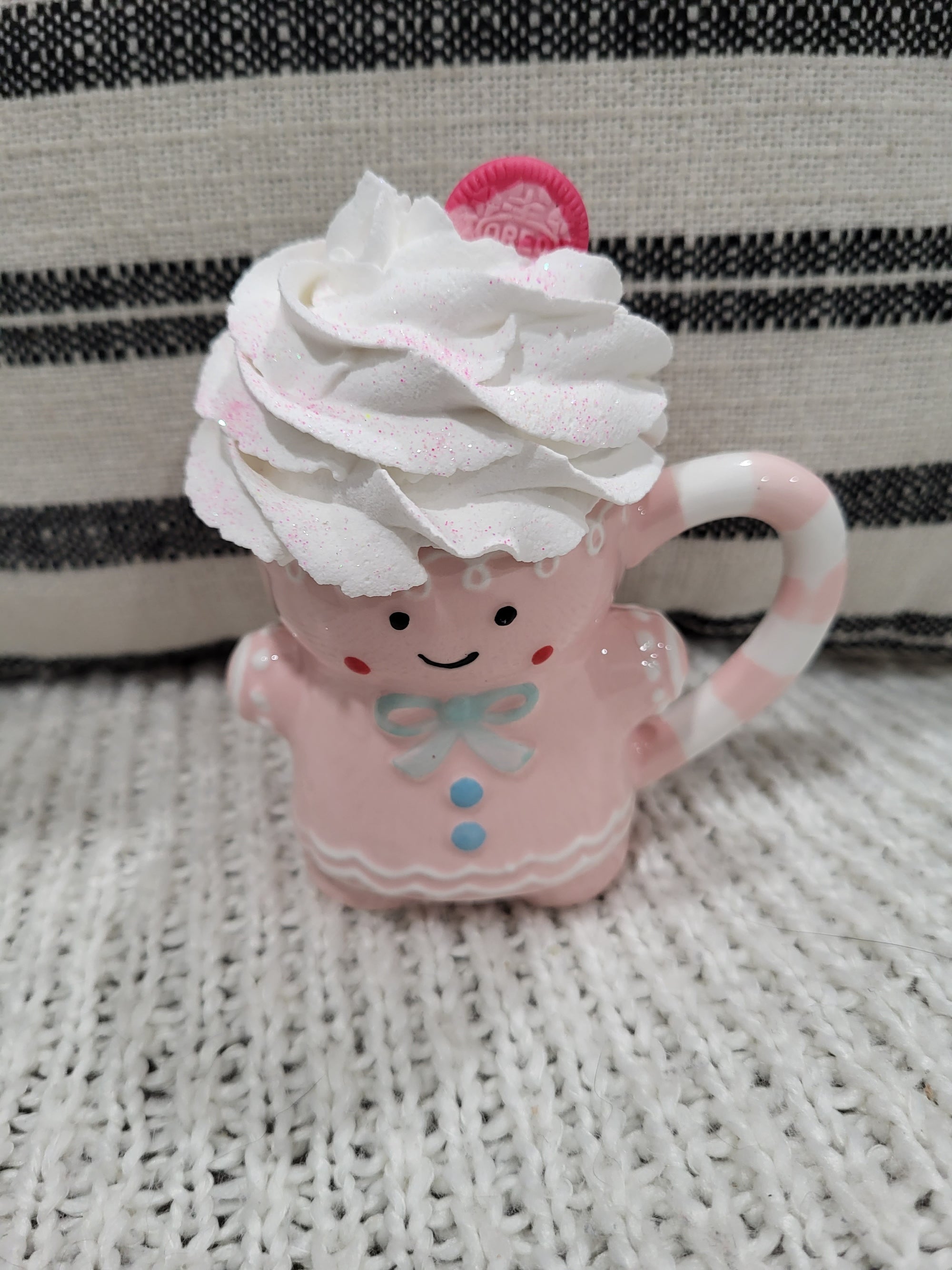 Pip Posh Design Faux Sweet Décor Mini Pink Gingerbread Mug & White Whipped Topper Holiday Collection