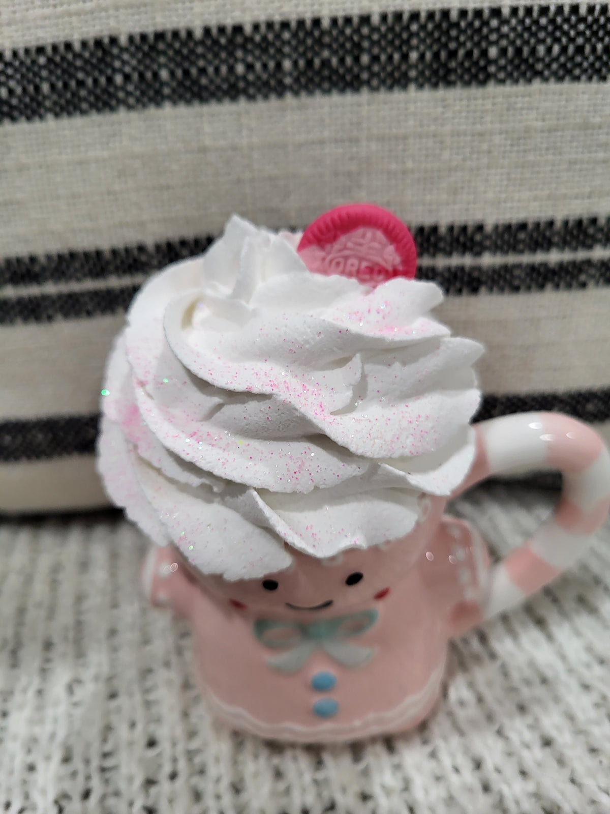Pip Posh Design Faux Sweet Décor Mini Pink Gingerbread Mug &amp; White Whipped Topper Holiday Collection
