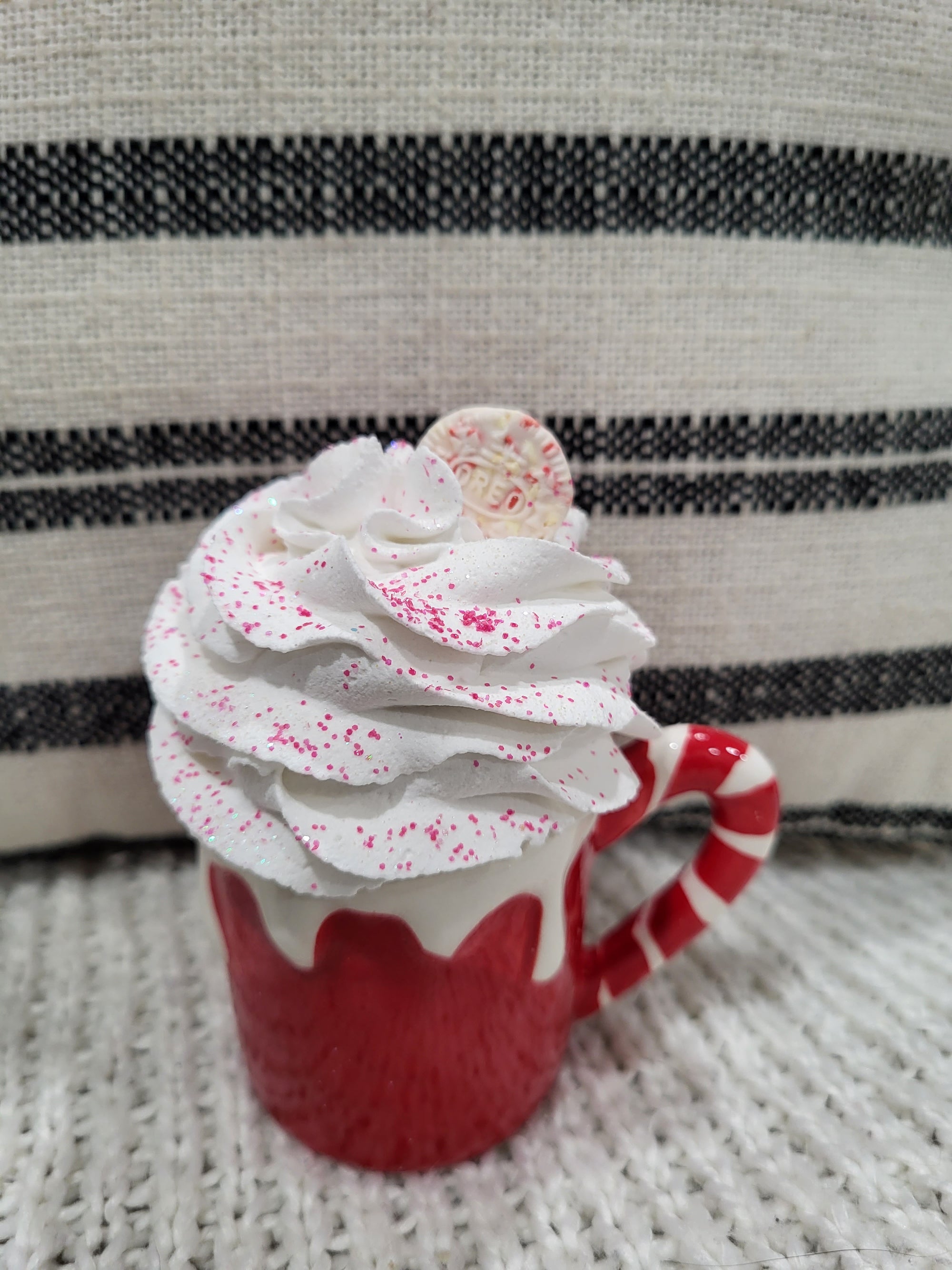 Pip Posh Design Faux Sweet Décor Mini Red Candy Cane Mug & Whipped Peppermint Topper Holiday Collection