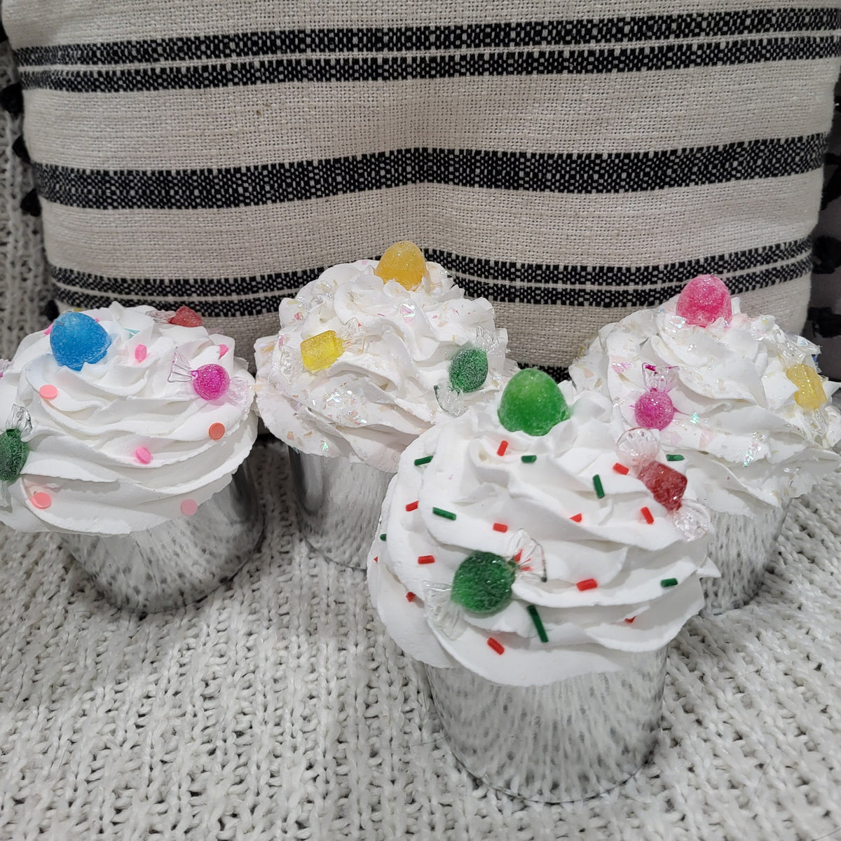 Pip Posh Design Faux Sweet Décor Candy Lane Whipped Cupcakes Set Of 4 Holiday Collection