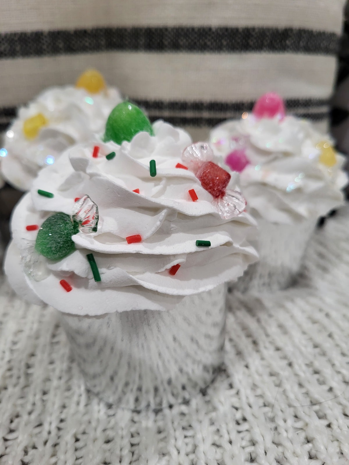 Pip Posh Design Faux Sweet Décor Candy Lane Whipped Cupcakes Set Of 4 Holiday Collection