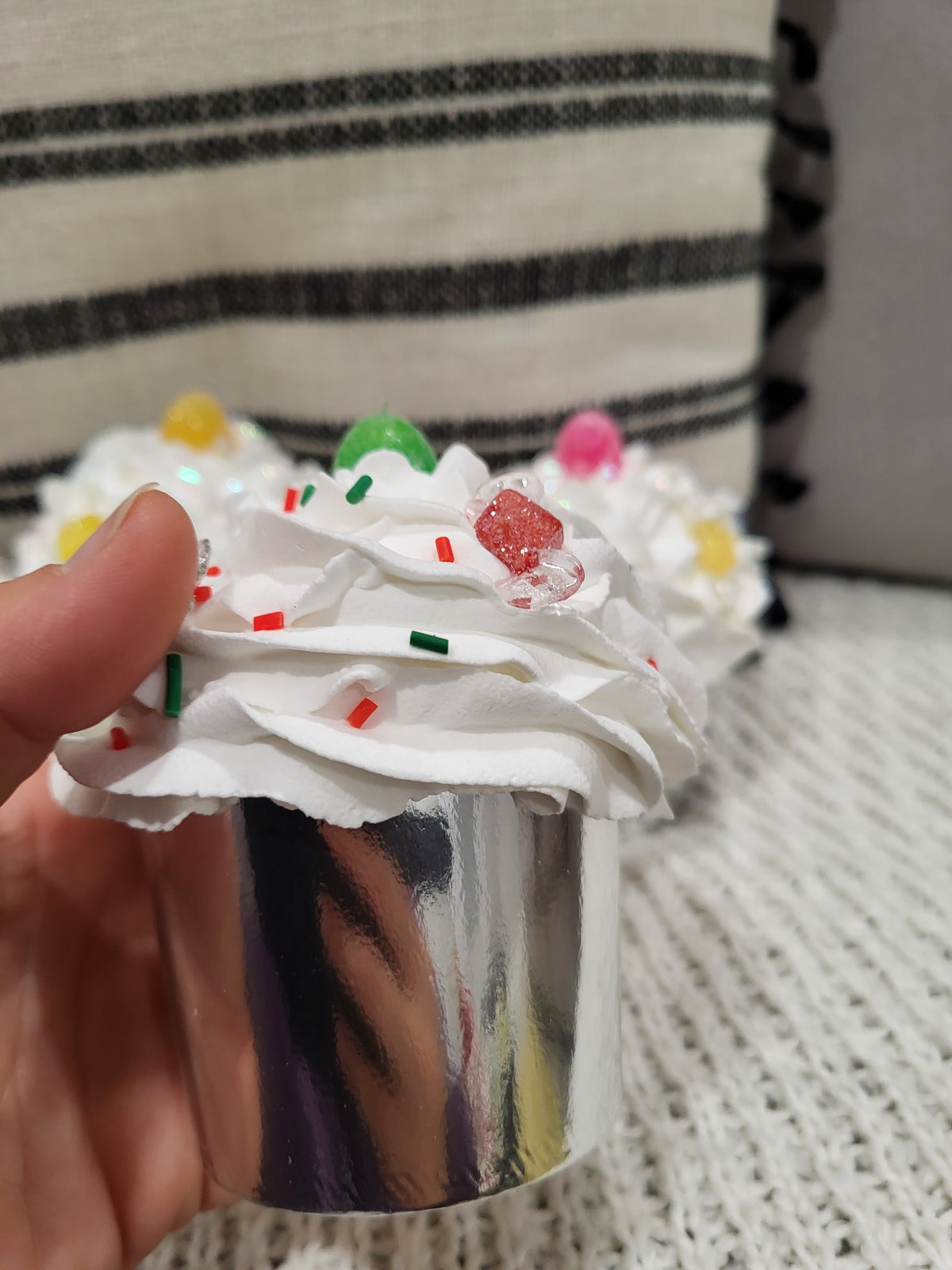 Pip Posh Design Faux Sweet Décor Candy Lane Whipped Cupcakes Set Of 4 Holiday Collection