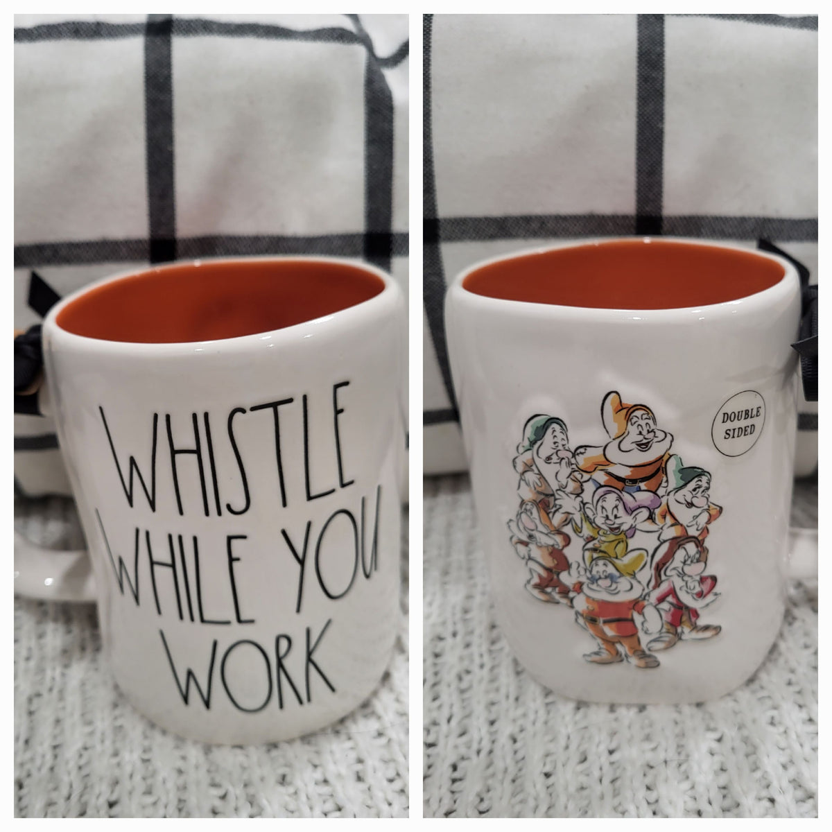 Rae Dunn &quot;Whistle While You Work&quot; 7 Dwarfs Double Sided Mug Disney&#39;s Snow White Collection