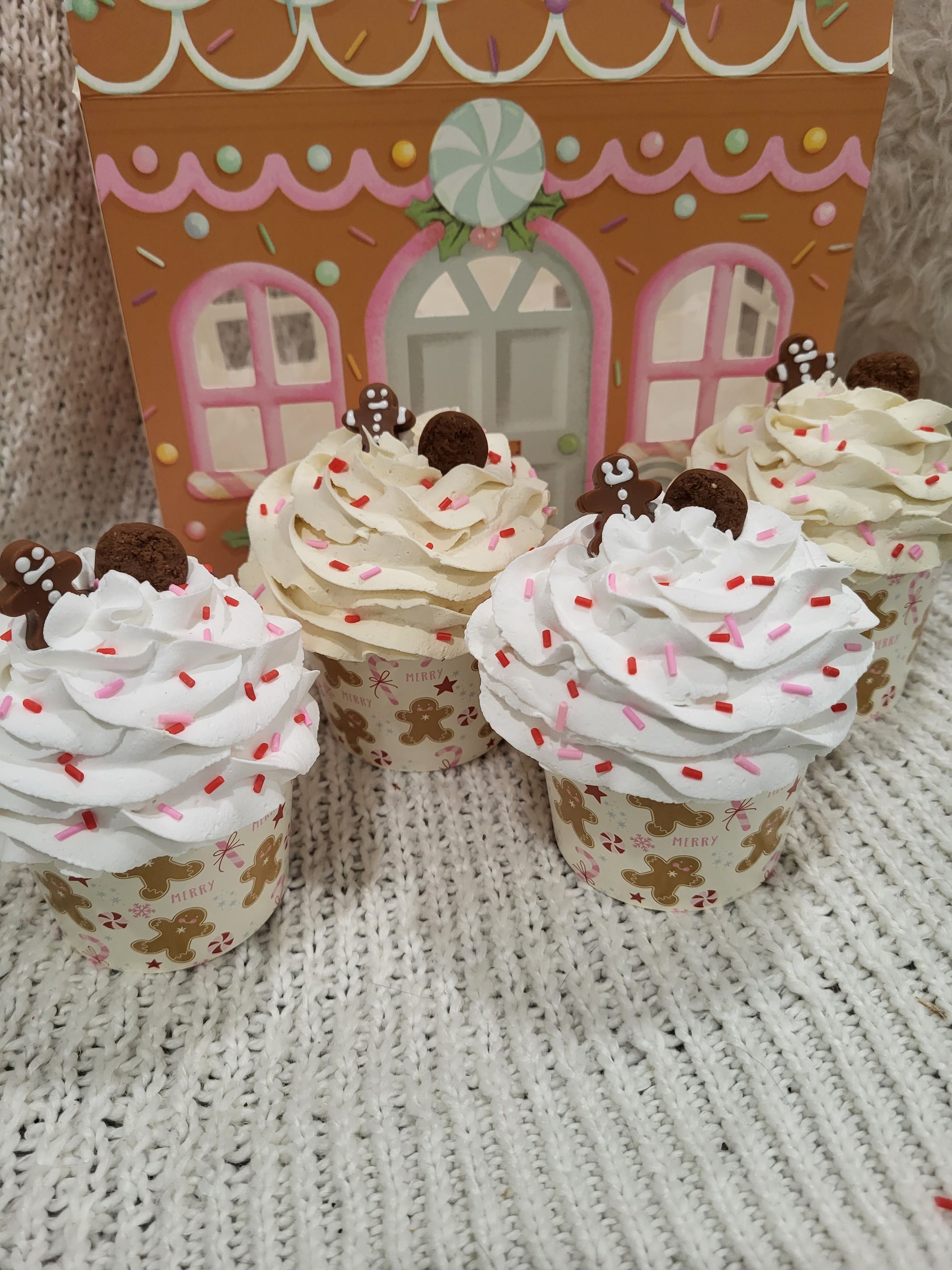 Pip Posh Design Faux Sweet Décor Gingerbread Cookie Cupcakes Set Of 4 Holiday Collection