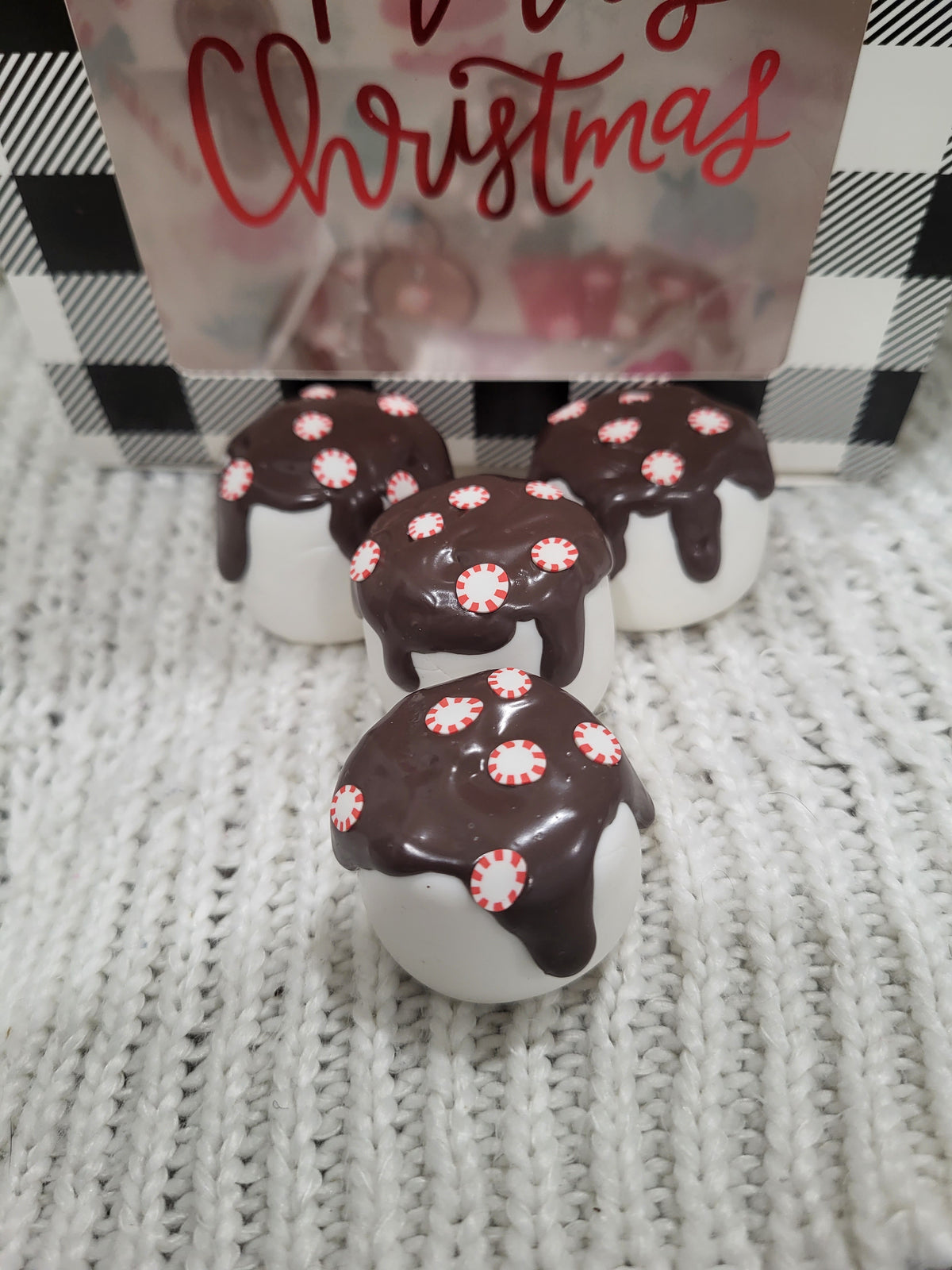 Pip Posh Design Faux Sweet Décor Chocolate Peppermint Covered Marshmallows Set Of 4 Holiday Collection