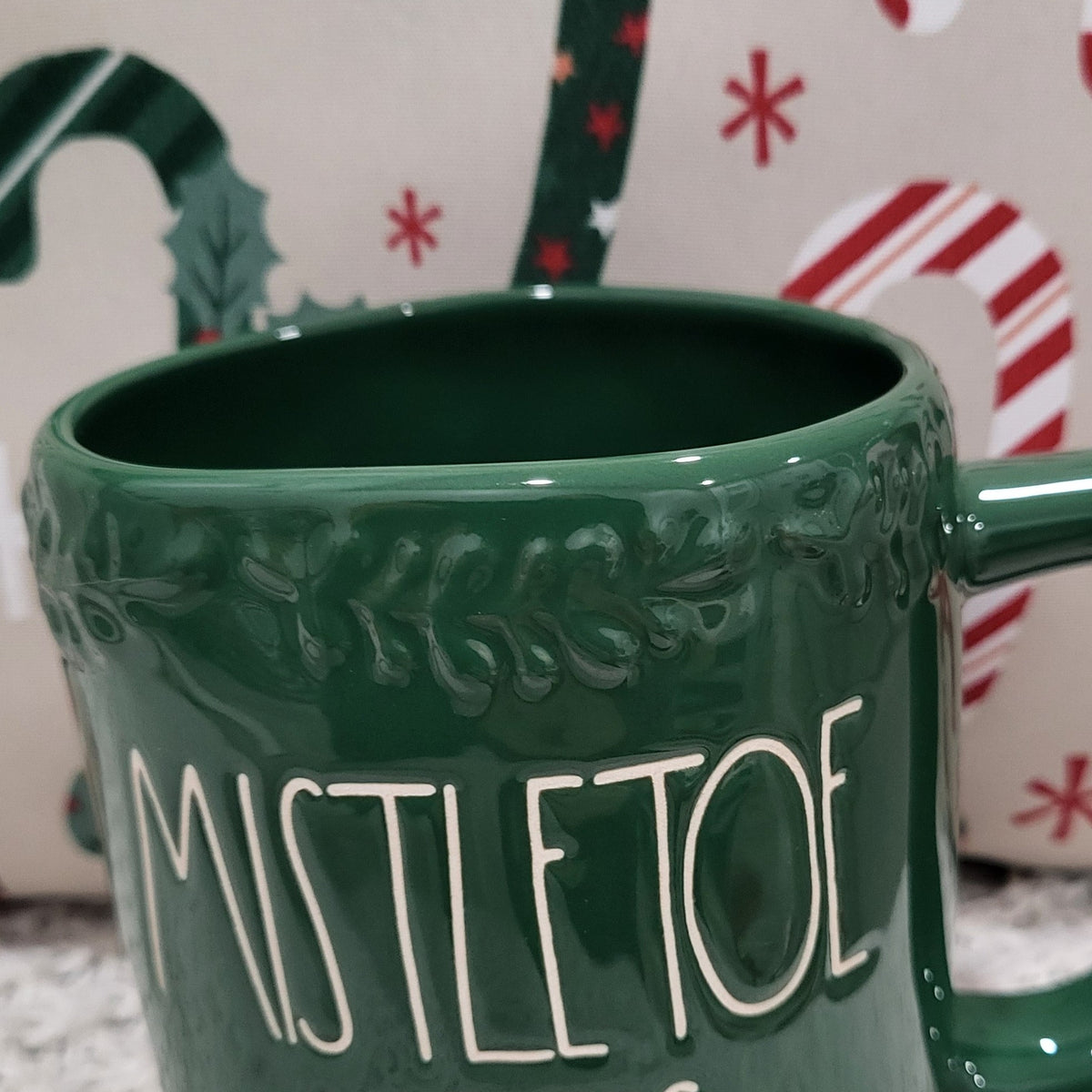 Rae Dunn &quot;Mistletoe Kisses&quot; Imprinted Green Mug Holiday Collection