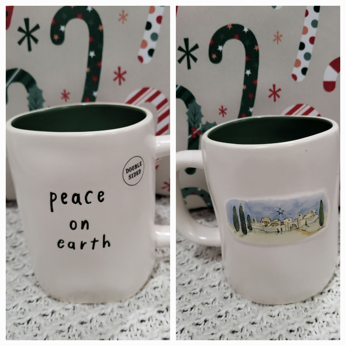 Rae Dunn &quot;Peace On Earth&quot; Double Sided Mug Holiday Collection