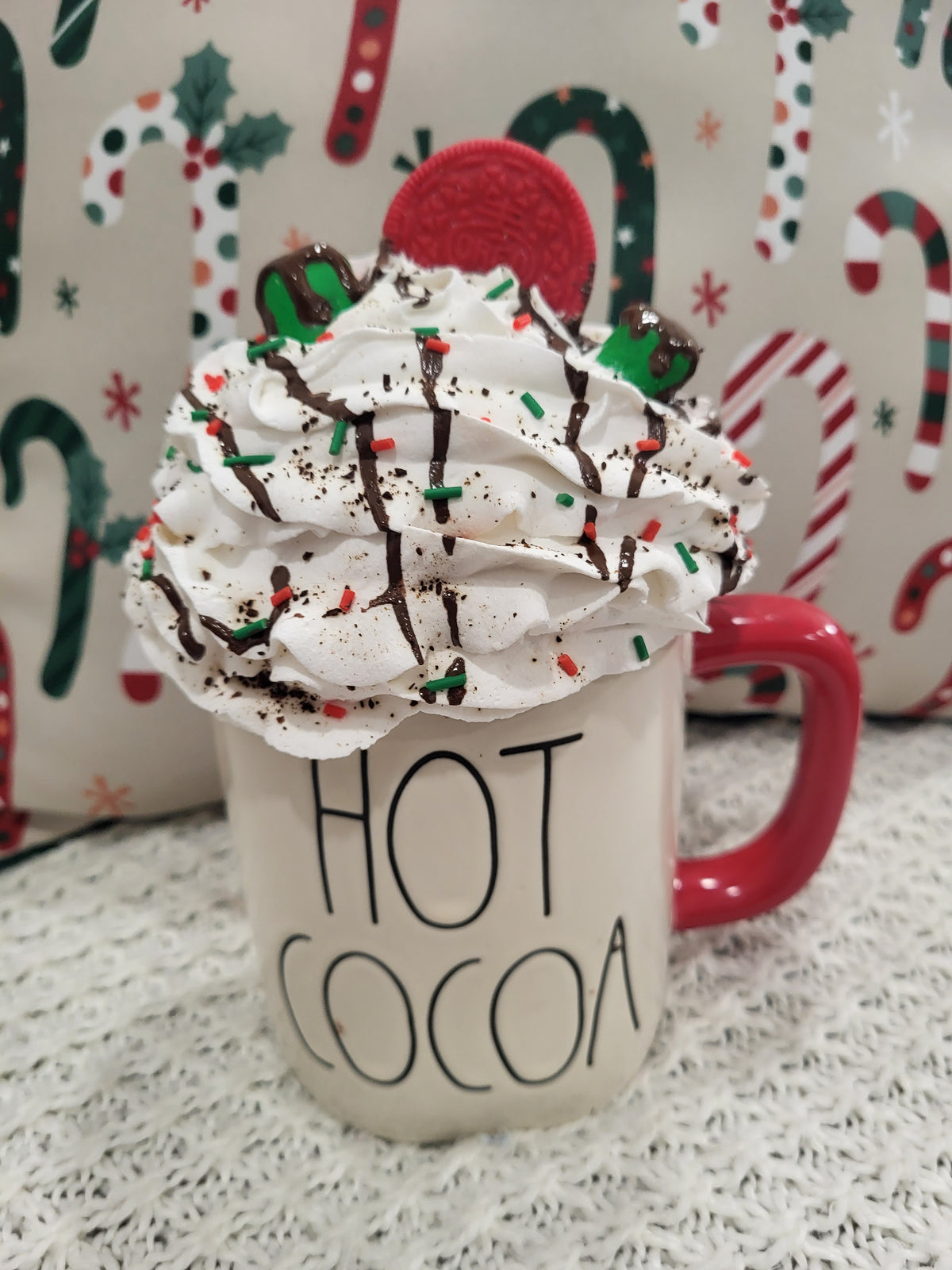 Rae Dunn &quot;Hot Cocoa&quot; Mug &amp; Pip Posh Design Faux Sweet Décor Whipped Cookie Topper Holiday Collection