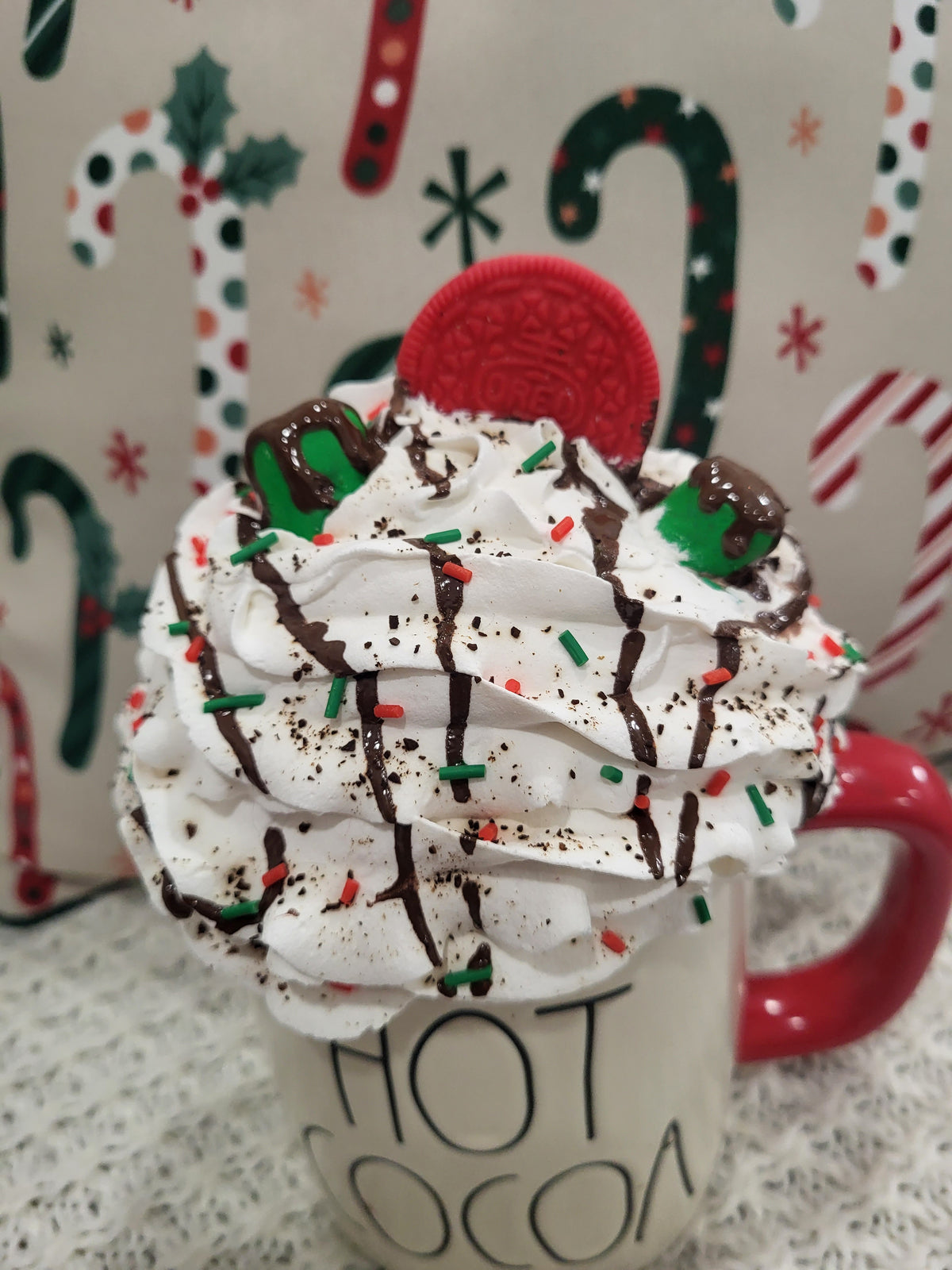 Rae Dunn &quot;Hot Cocoa&quot; Mug &amp; Pip Posh Design Faux Sweet Décor Whipped Cookie Topper Holiday Collection