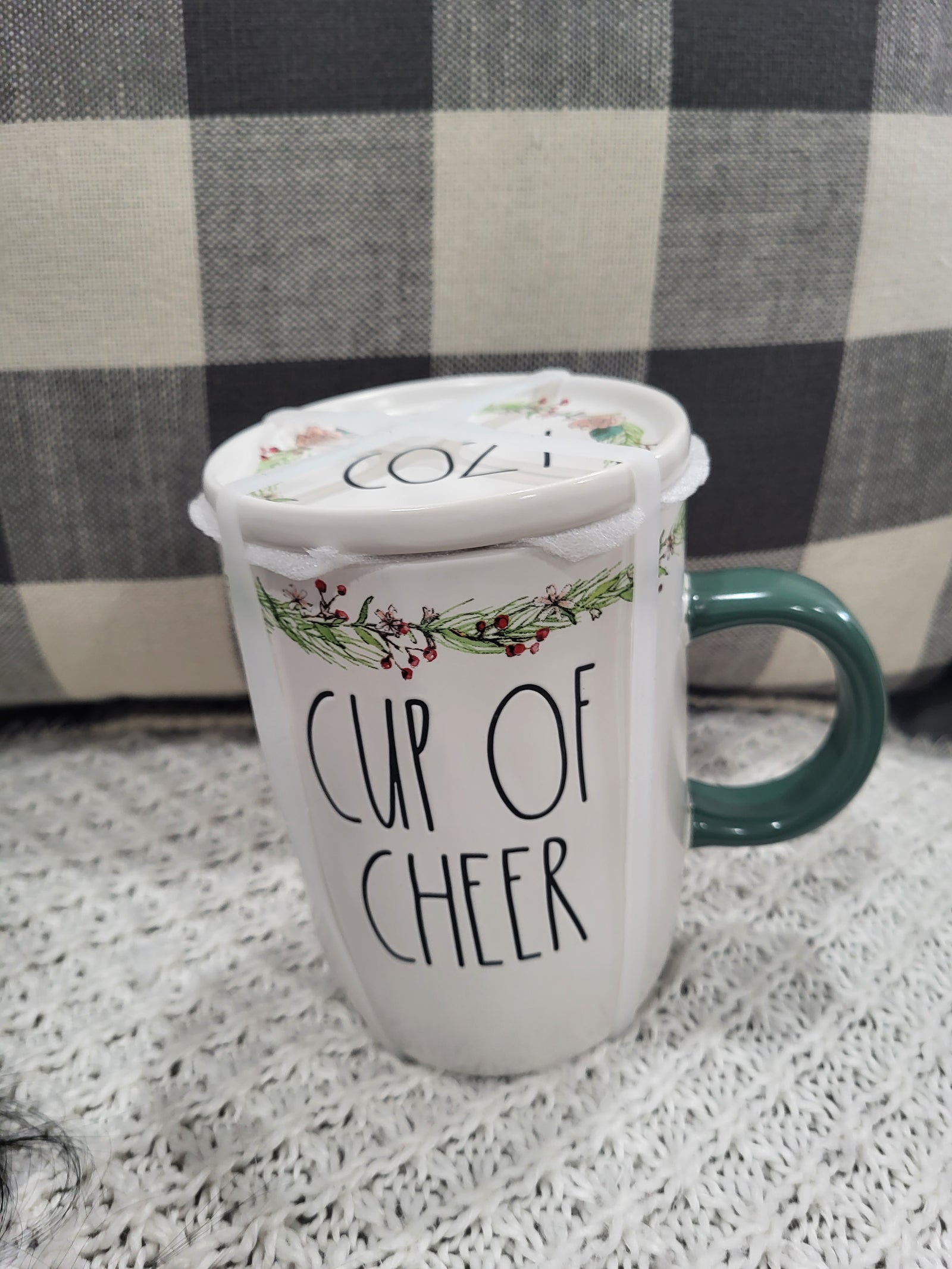 Rae Dunn "Cup Of Cheer" Mug & Cozy Lid Warmer Holiday Collection