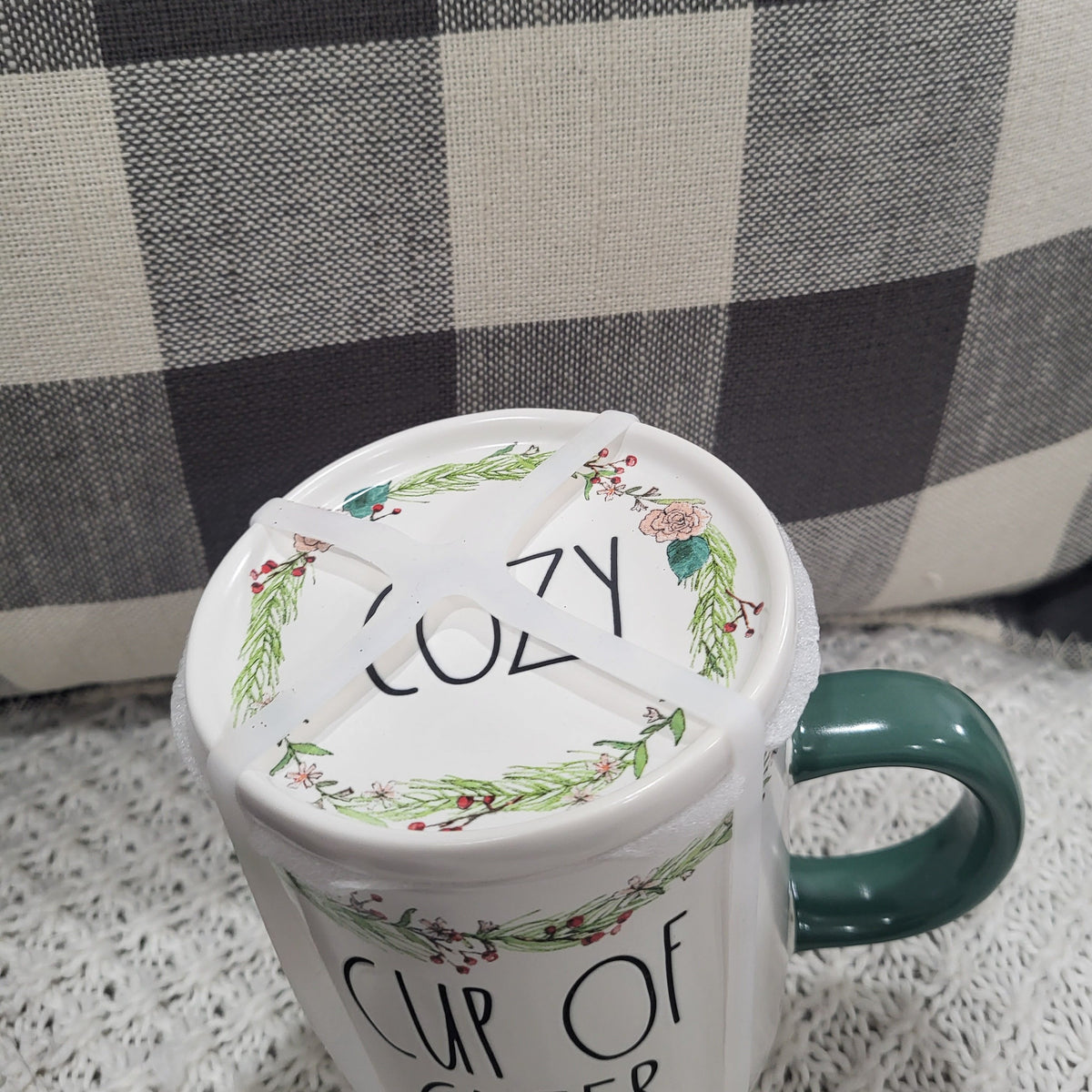 Rae Dunn &quot;Cup Of Cheer&quot; Mug &amp; Cozy Lid Warmer Holiday Collection