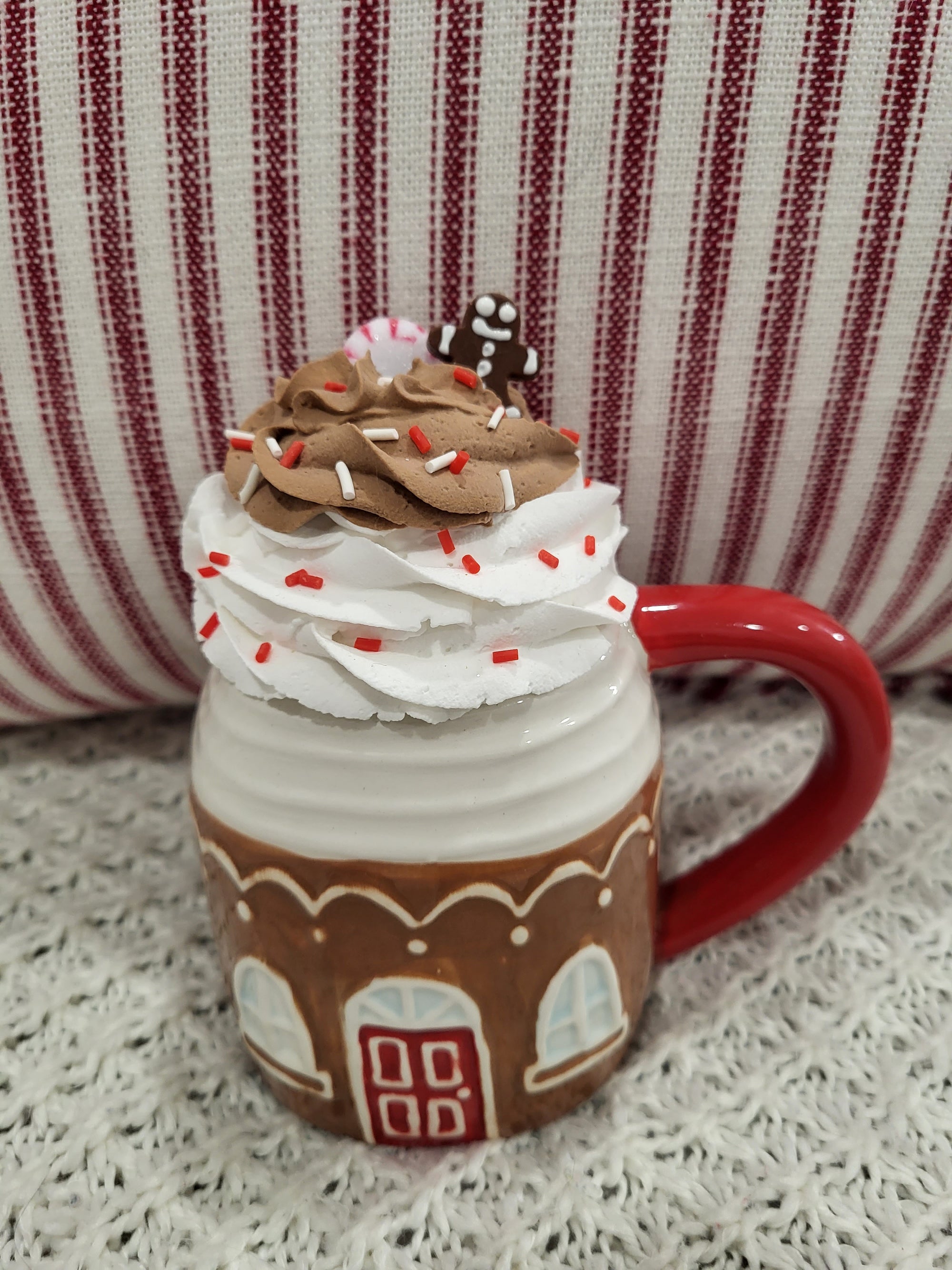 Pip Posh Design Faux Sweet Décor Gingerbread House Mug & Chocolate Vanilla Candy Whipped Topper Holiday Collection
