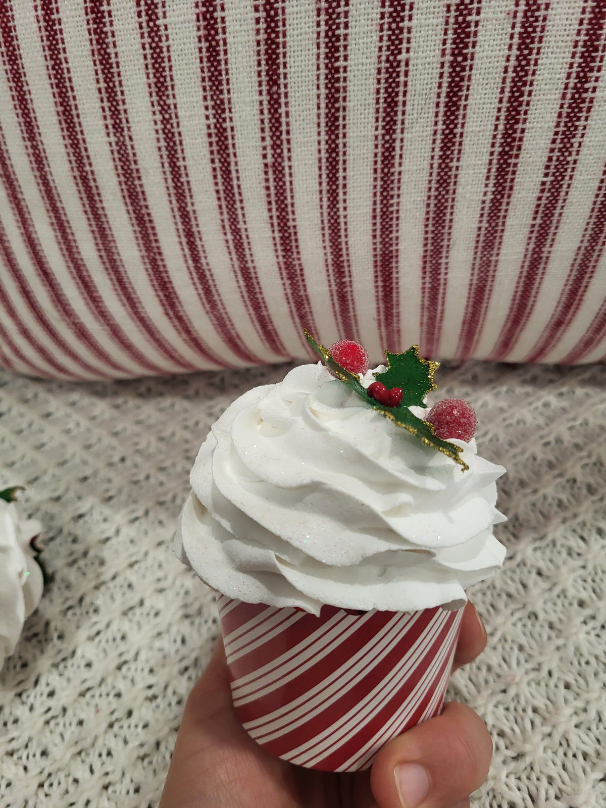Pip Posh Design Faux Sweet Décor Whipped Mistletoe Candy Cane Cupcakes Set Of 4 Holiday Collection