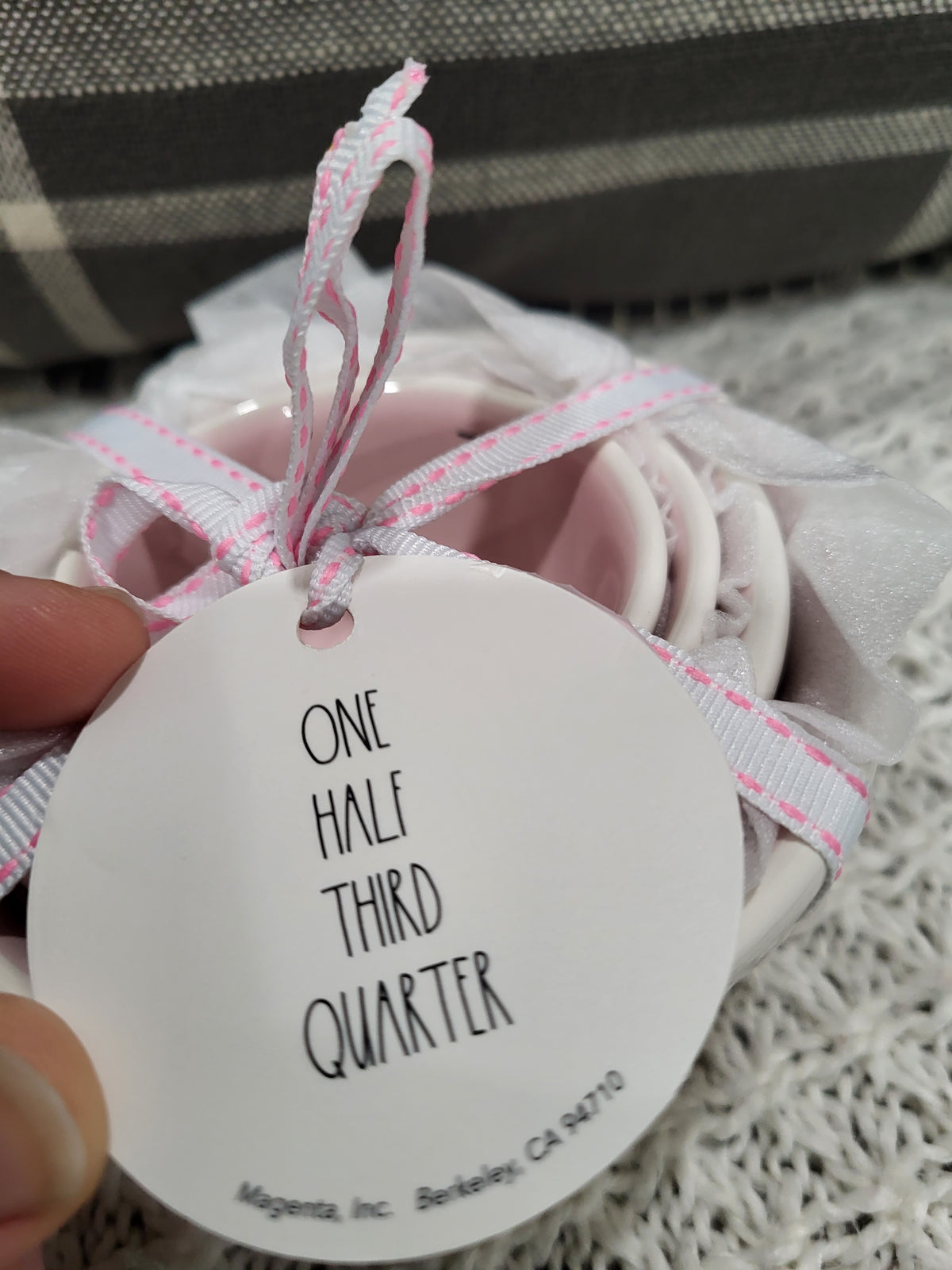 Rae Dunn &quot;One, Half, Third, Quarter&quot; Pink Middle Set Of 4 Measuring Cups Collection