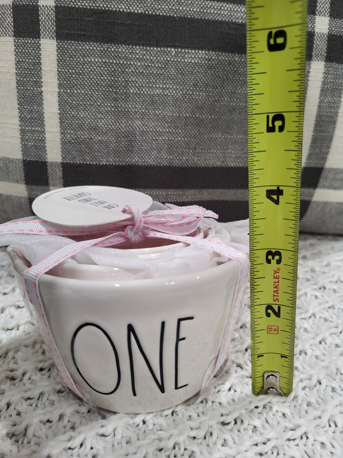 Rae Dunn &quot;One, Half, Third, Quarter&quot; Pink Middle Set Of 4 Measuring Cups Collection