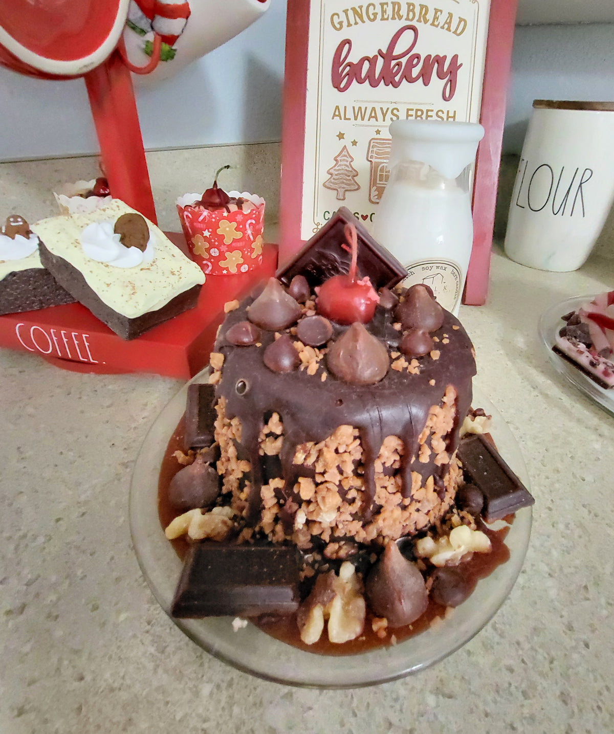 Pip Posh Faux Cherry Chocolate Nut Crumble Cake Sweet Candle Collection