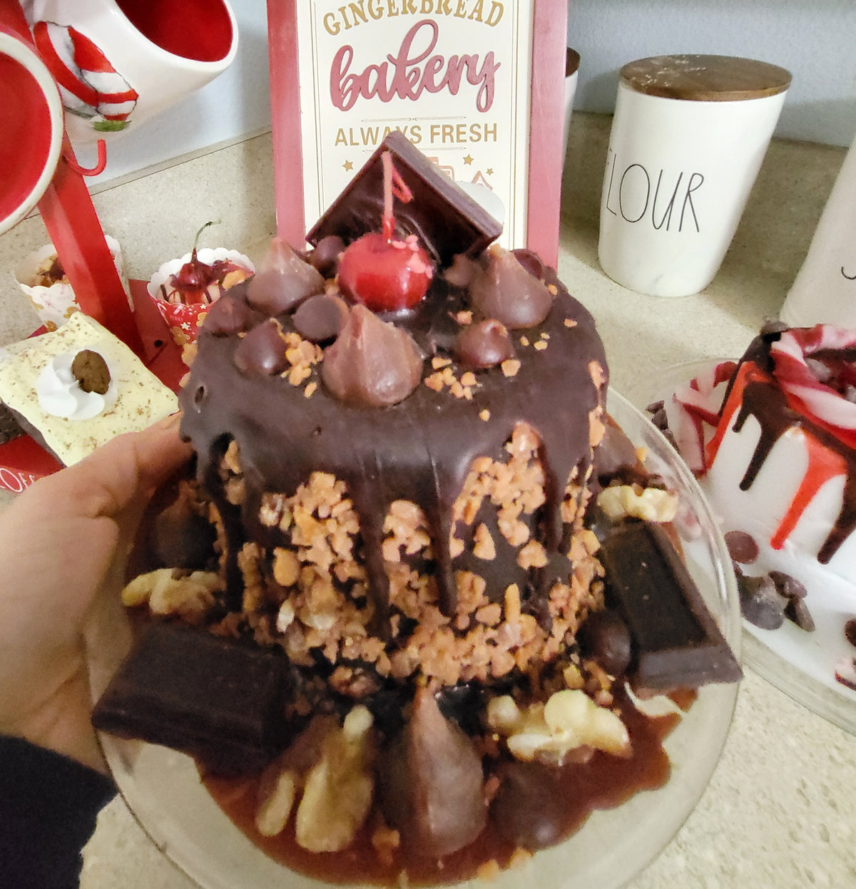 Pip Posh Faux Cherry Chocolate Nut Crumble Cake Sweet Candle Collection